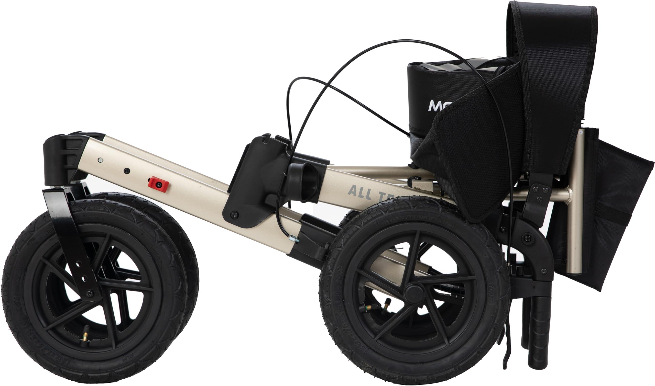 MobiQuip MobiQuip All Terrain 4 Wheel Walker with Seat, Folding Rollator with Large Wheels, Lightweight and Easy to Manoeuvre Over All Terrains, Walker for Adults Mobility or Walking Aid (Champagne)