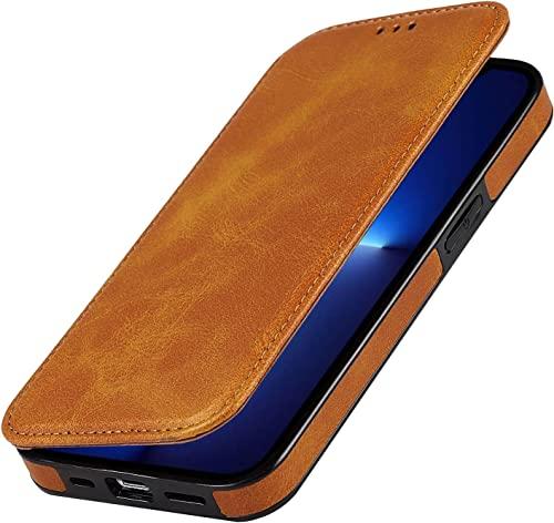 BRART BRART Wallet Case for iPhone 13/13 Pro/13 Pro Max, PU Leather Magnetic Protective Flip Case Cover with Credit Card Slot Viewing Stand Shockproof TPU (Color : Yellow, Size : 13pro max 6.7\")