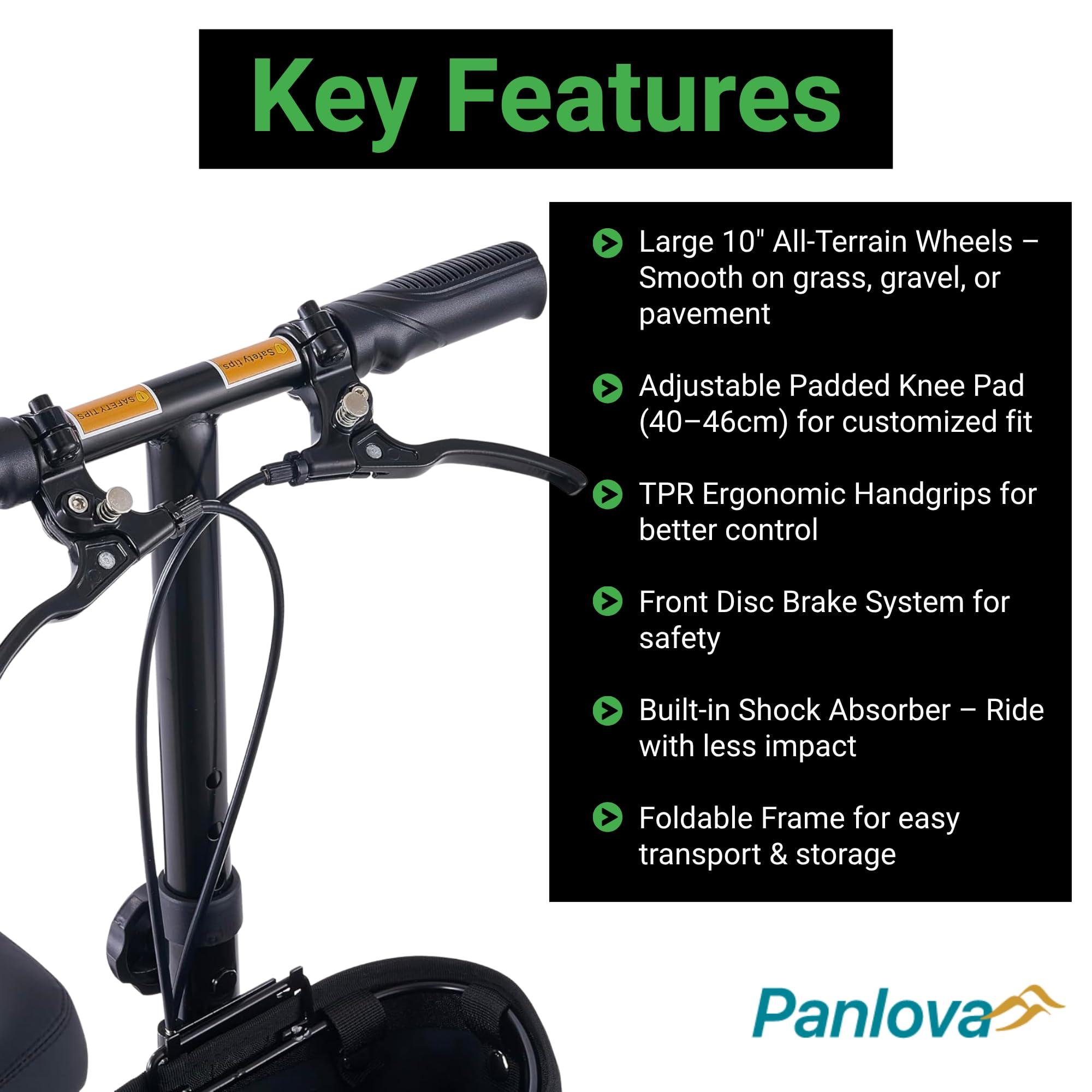 PANLOVA Adjustable Medical Folding Steerable Leg Knee Walker Scooter with Front bag-9251B