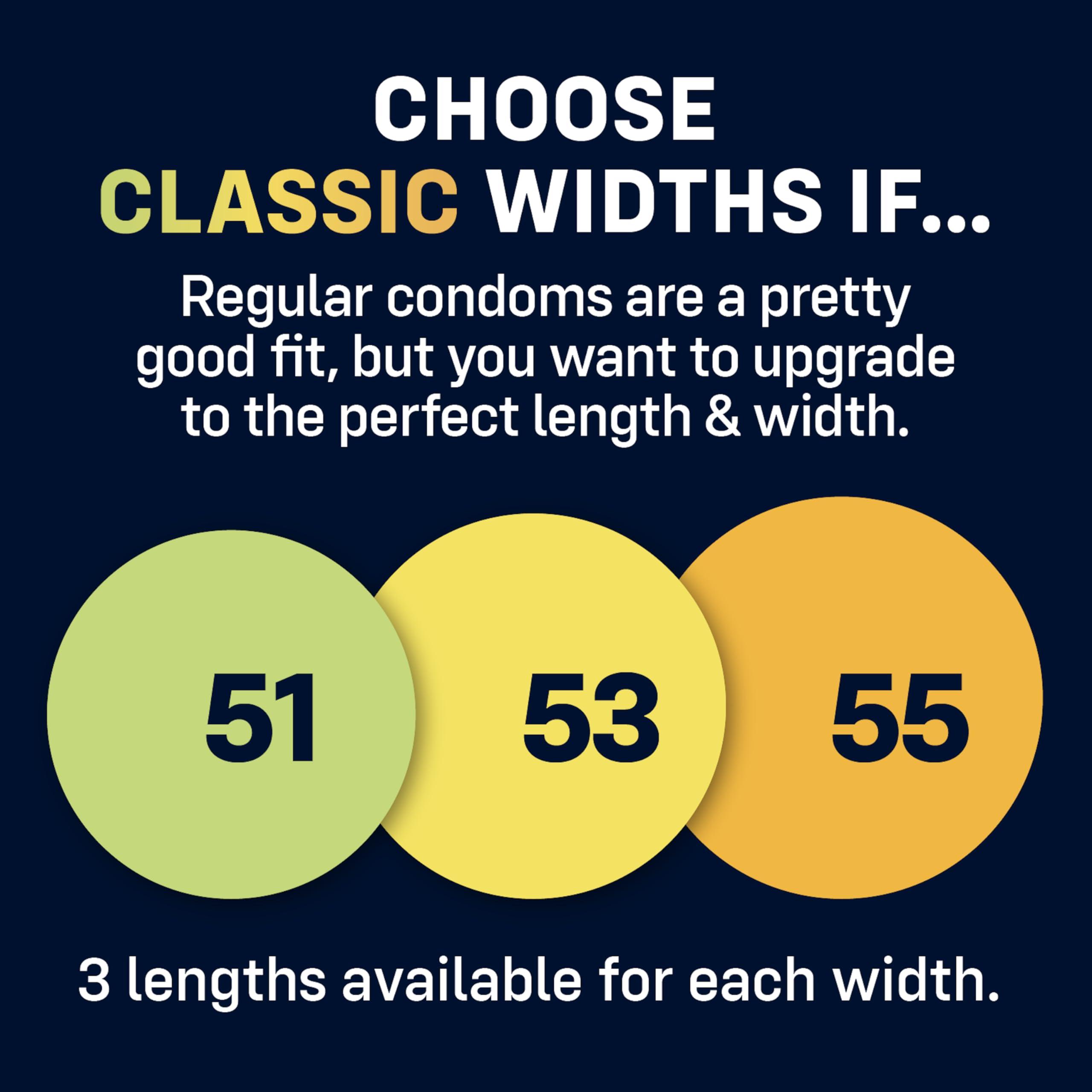 ONE MyONE Custom Fit Classic Sized Condoms | Tailored Width & Length | Max Pleasure | Triple Tested Softer Latex | Lubricated | Nontoxic, Vegan, Non-GMO | 53H: Width 53 mm (53), Length 181 mm (H)