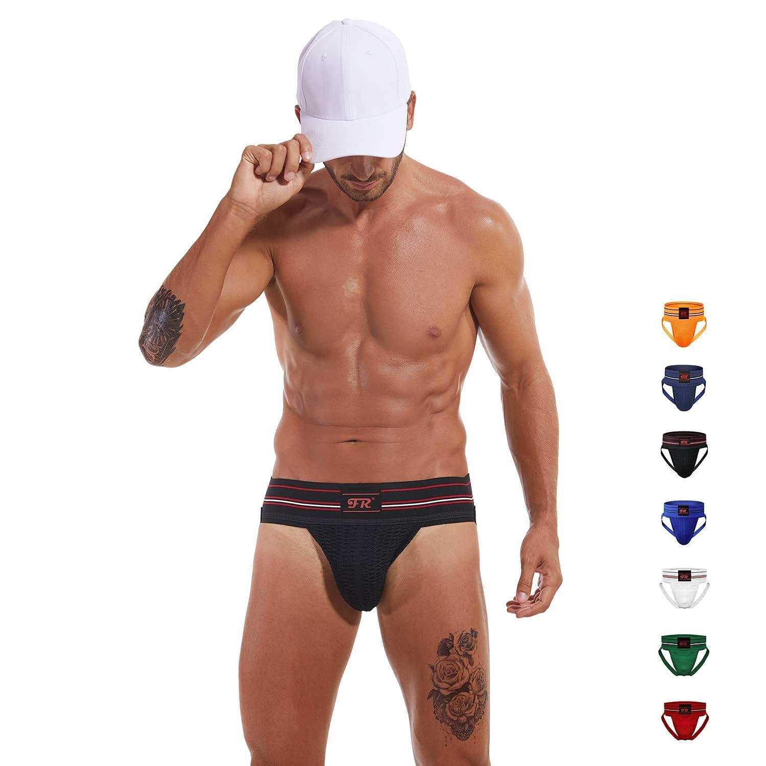 F plus R F plus R Mens Strip Waistband Athletic Supporter Jockstrap Sexy Swimwear - Black - Large
