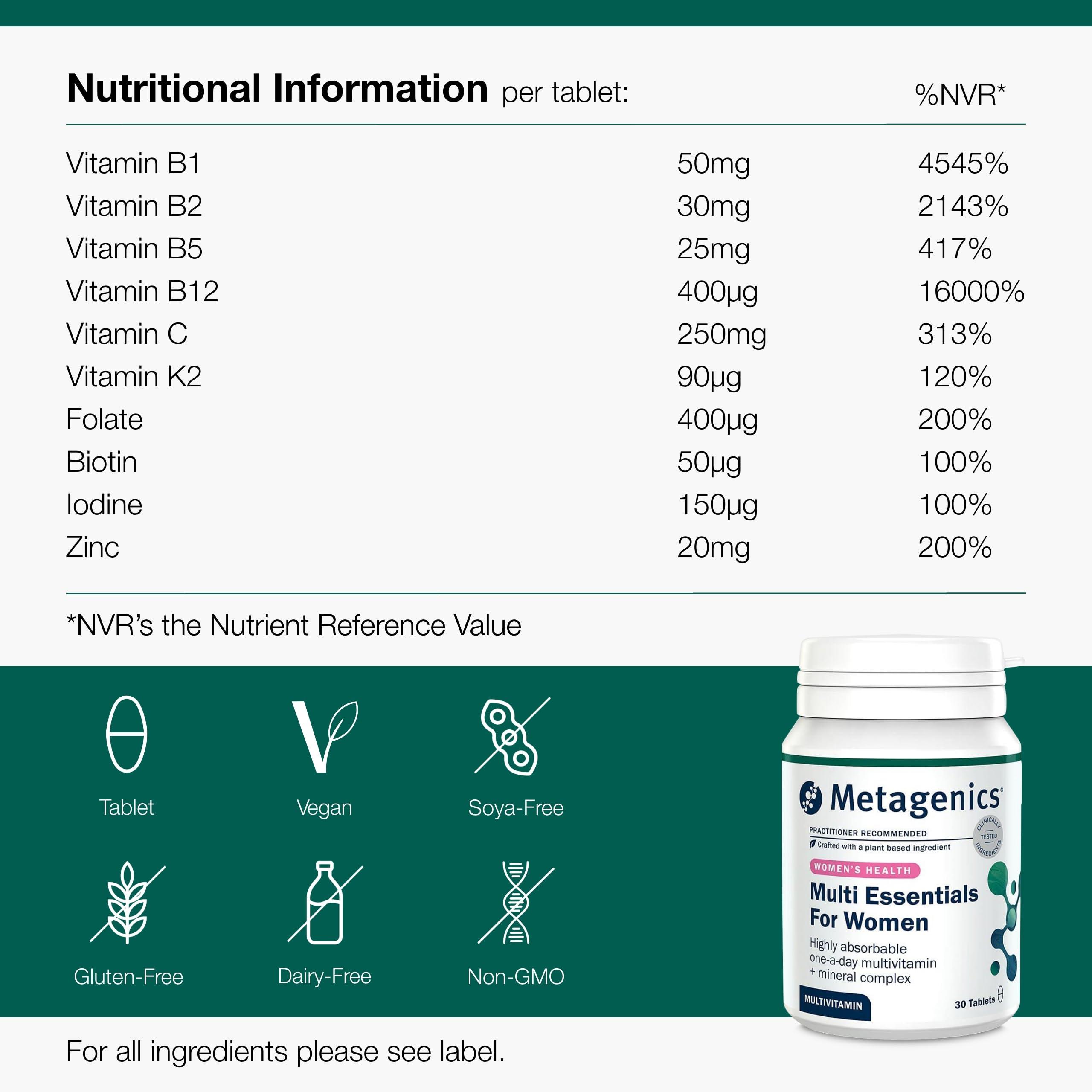 Metagenics Metagenics Multi Essentials for Women Multivitamin with Iron - 29 Vitamins & Minerals for Women - Vegetarian and Vegan - 30 Tablets