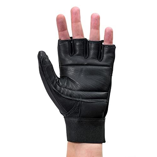Globaleather Globaleather Classic Fingerless Wheelchair Gloves - Black (Small) - Hardwearing, Padded Breathable Leather for Great Grip, Protection, Comfort & Durability