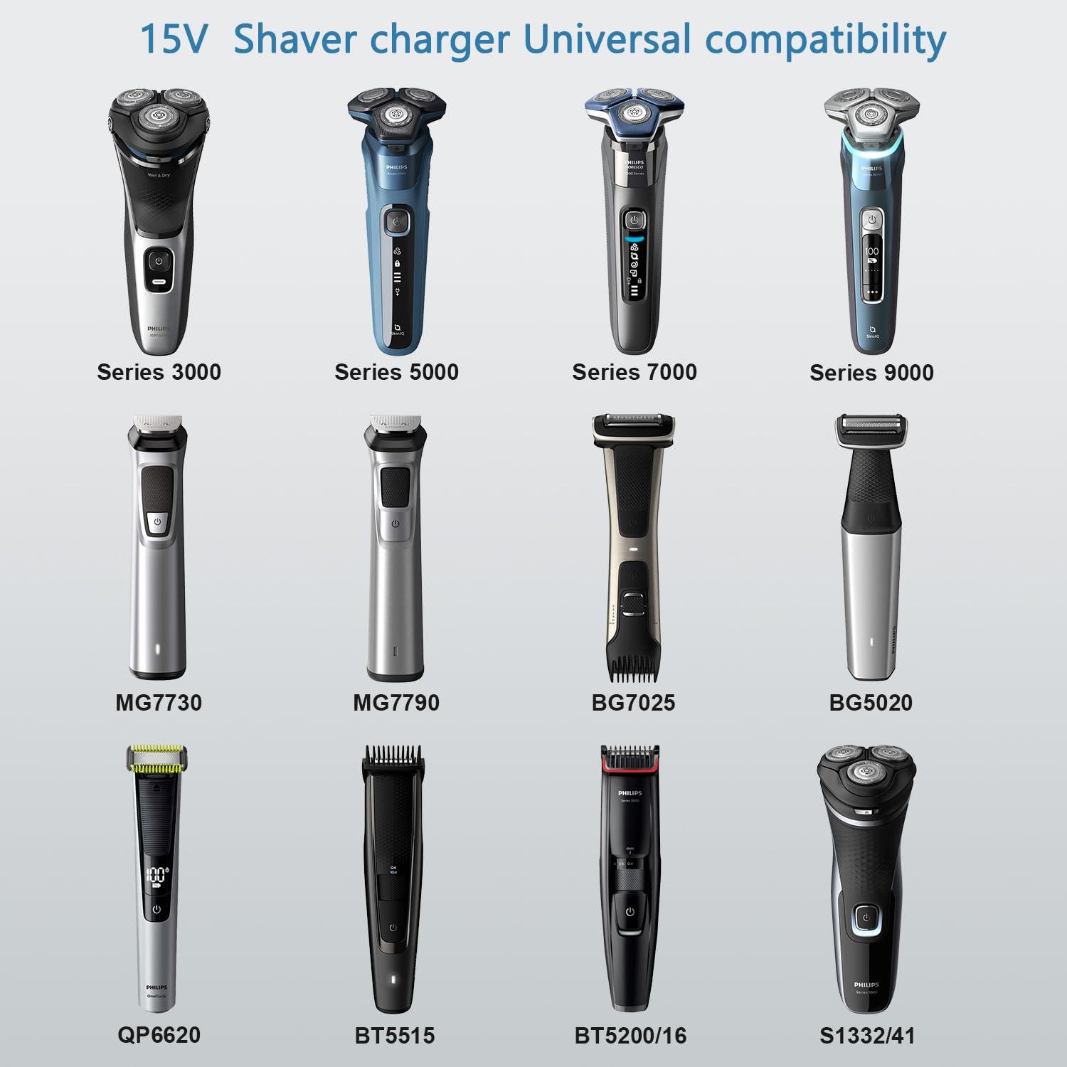 LIANSUM 15V Charger Fit for HQ8505 Philips Shaver Charger for 5000 7000 Series Razor Power Cord,Beard Trimmer BT5502,BT9810,S3333,S3233,S1332,MG7750,MG7790 Electric Razor Aquatouch Power Lead