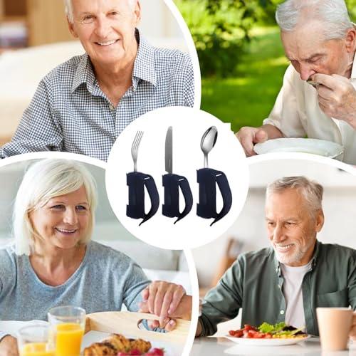 Generic Adaptive Utensils, 3X Elderly Adaptive Eating Utensils for Hand Tremors, Stainless Steel Spoon Fork Set, Adaptive Eating Flatware for Muscle Weakness, Disability