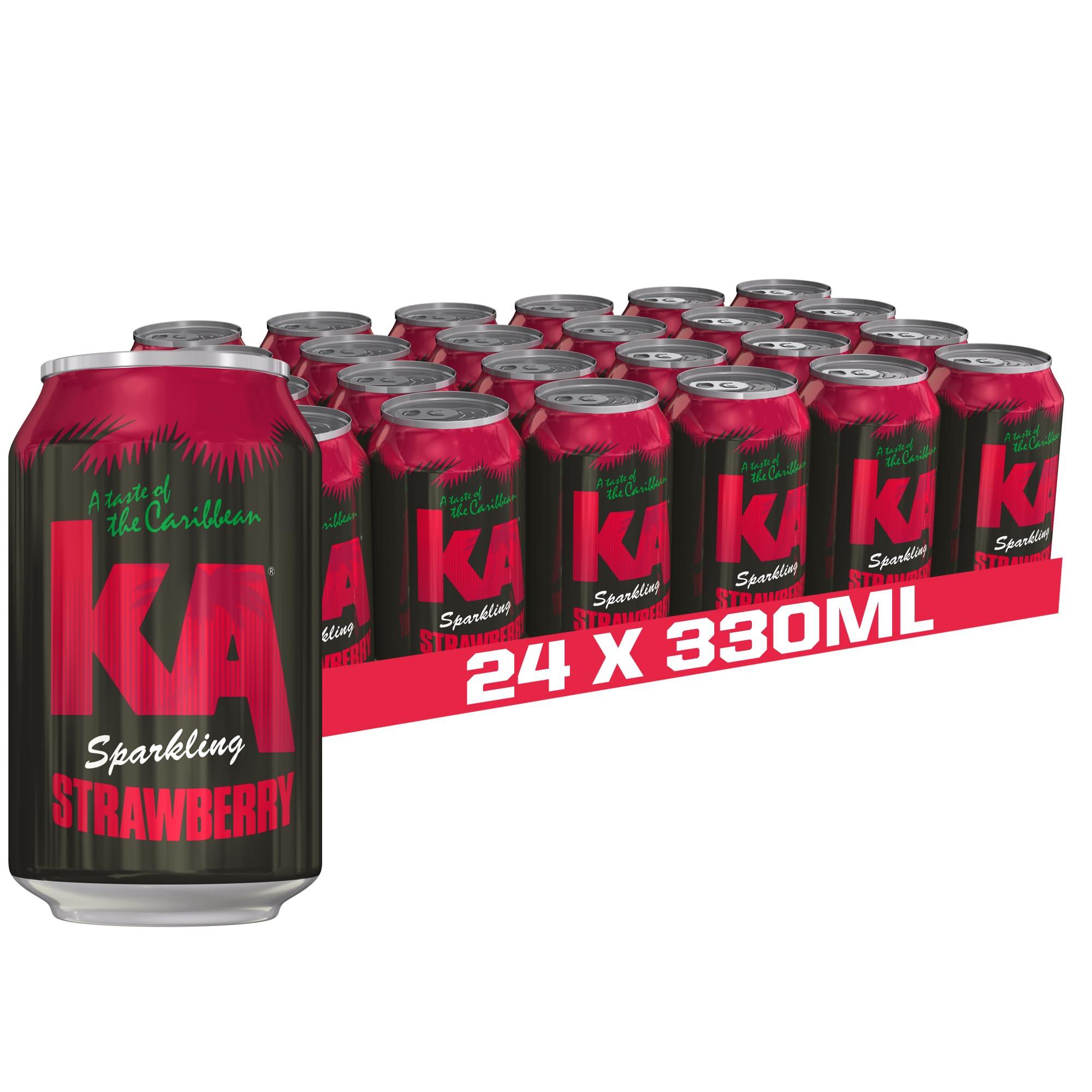 KA KA Caribbean Strawberry Fizzy Drinks - Traditional & Authentic Caribbean Jamaican Style Sparkling Drink - Soft Drinks Multipack - Caribbean Strawberry Soda Drinks Bulk Pack - 24 x 330ml Cans