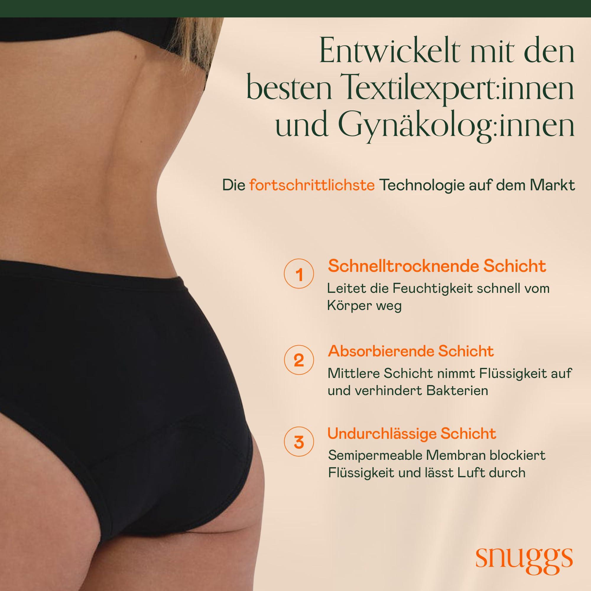 snuggs snuggs HUGGER Period Underwear for Extra Heavy Bleeding Thin and Absorbent Menstrual Underwear Made in EU Recycled Nylon Sustainable Alternative to Tampons, Sanitary Pads, Panty Liners, black, M