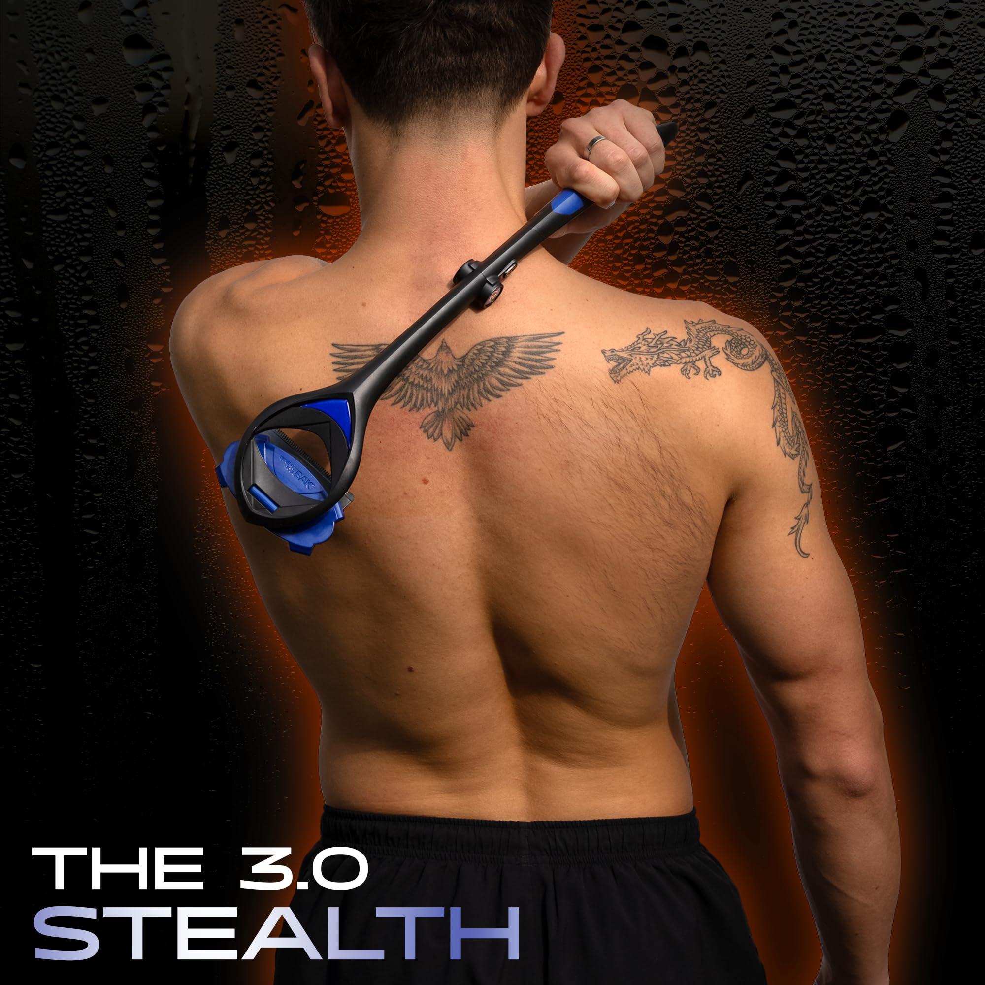 baKblade BakBlade 3.0 Stealth - Back Shaver for Men, Extra Long 23" Ergonomic Handle for a Close, Pain-Free Shave | The Ultimate Back Hair Remover for Men, +3 Extra Back Blade Refills