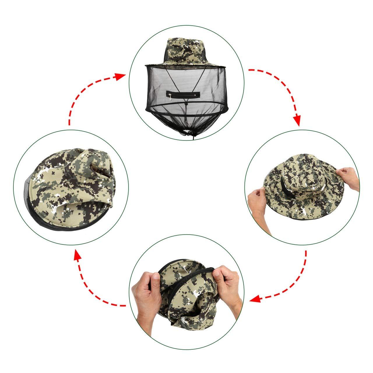 CozyCabin CozyCabin Head Net Hat with Removable Mesh Hidden Netting, Design for Outdoor Fishing Gardening, Digital camouflage, bag size 23 x 9cm