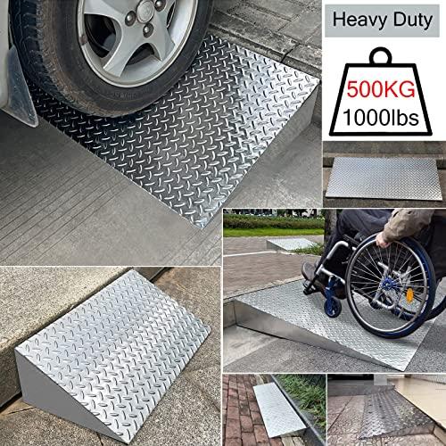 ZAQYCM Driveway Ramp Stainless Steel, Curb Ramp 2 3 4 5 6 7 8 Inch Rise for Lowered Cars/ Motorcycle/ Wheelchair, Heavy Duty Threshold Ramp for Doorways/ Patio Door/ Garage ( Color : LxWxH , Size : 35.4x12x4