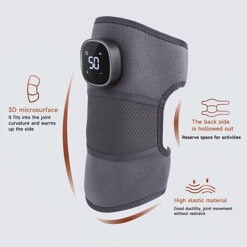 GINGER TECH Rejuvaknee Advanced Knee Relief Heat and Vibration Device, 3 Vibration Modes 5 Heating Setting Cordless Heated Knee Massager with LED Display, Improved Circulation & Massage for Knee Relief