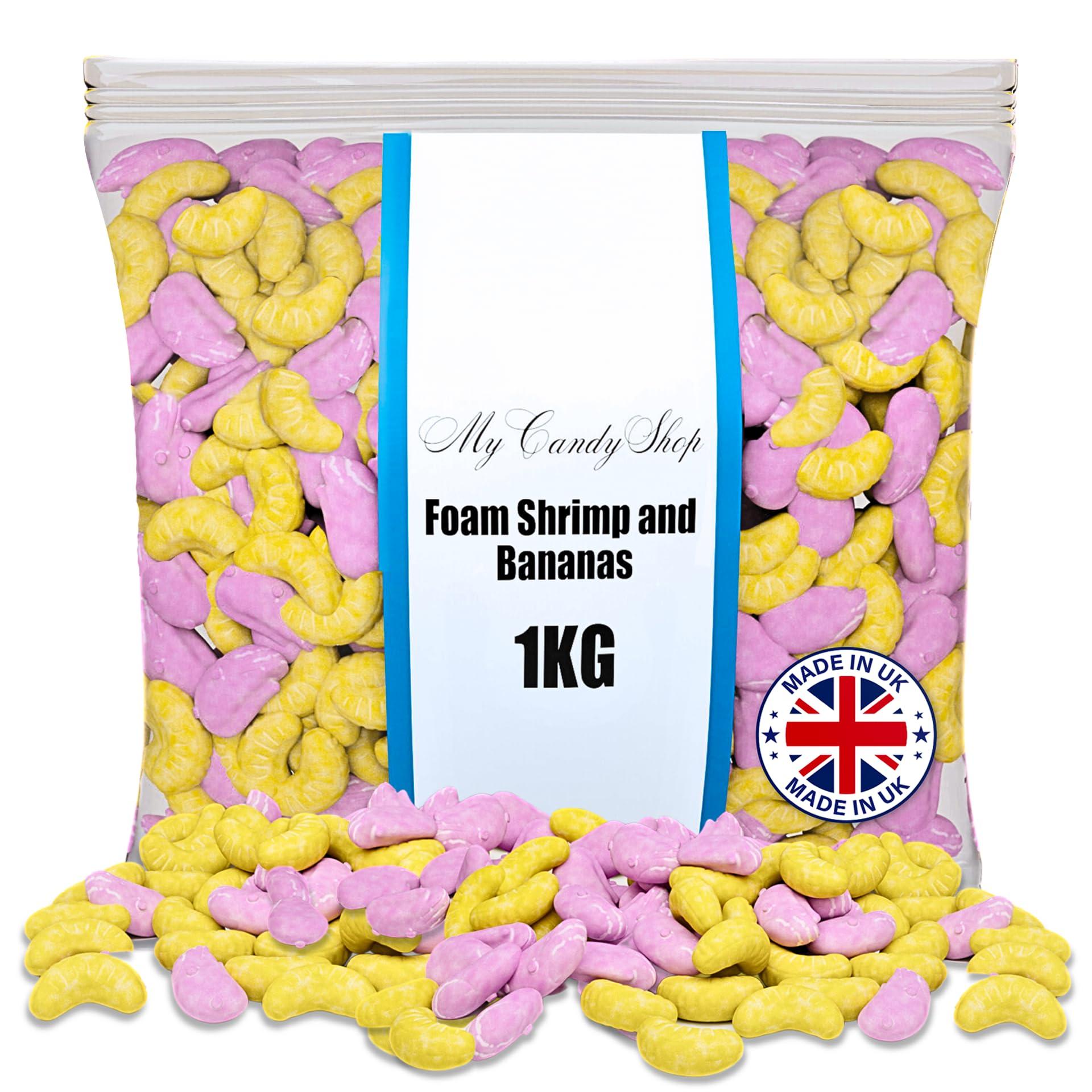 MyCandyShop Original Banana And Shrimp Sweets - Sweets 1kg Bulk Bag - Pick & Mix Shrimps And Bananas Sweets - Retro Sweets, Hygienically Packed in UK for Parties & Sharing