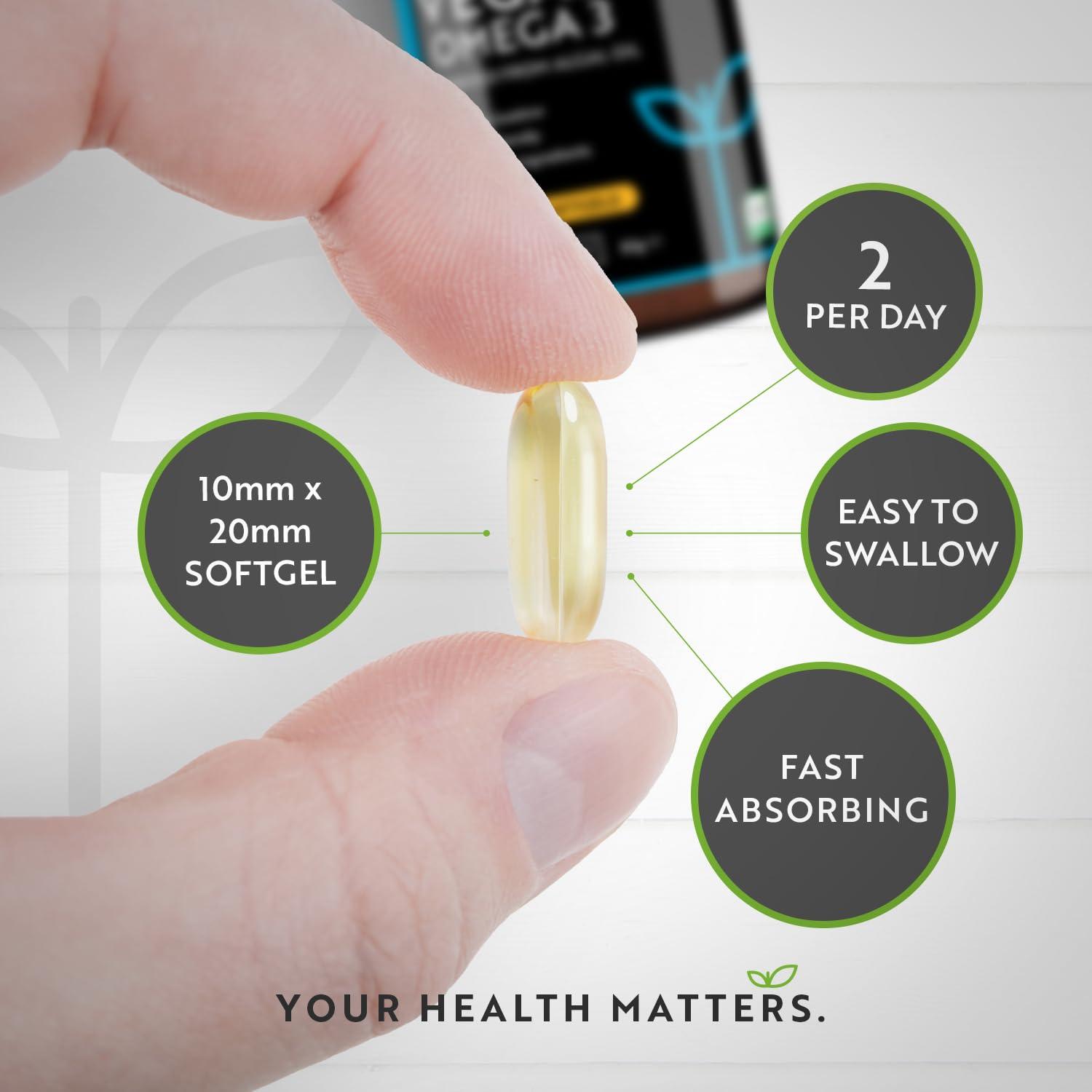 Nutravita Vegan High Strength Omega 3 2000mg Soft Gels - 600mg DHA & 300mg EPA per Serving - Plant-Based Omega 3 Softgels Derived from Sustainable Algal Oil - 60 Vegan Softgels - Made in The UK by Nutravita