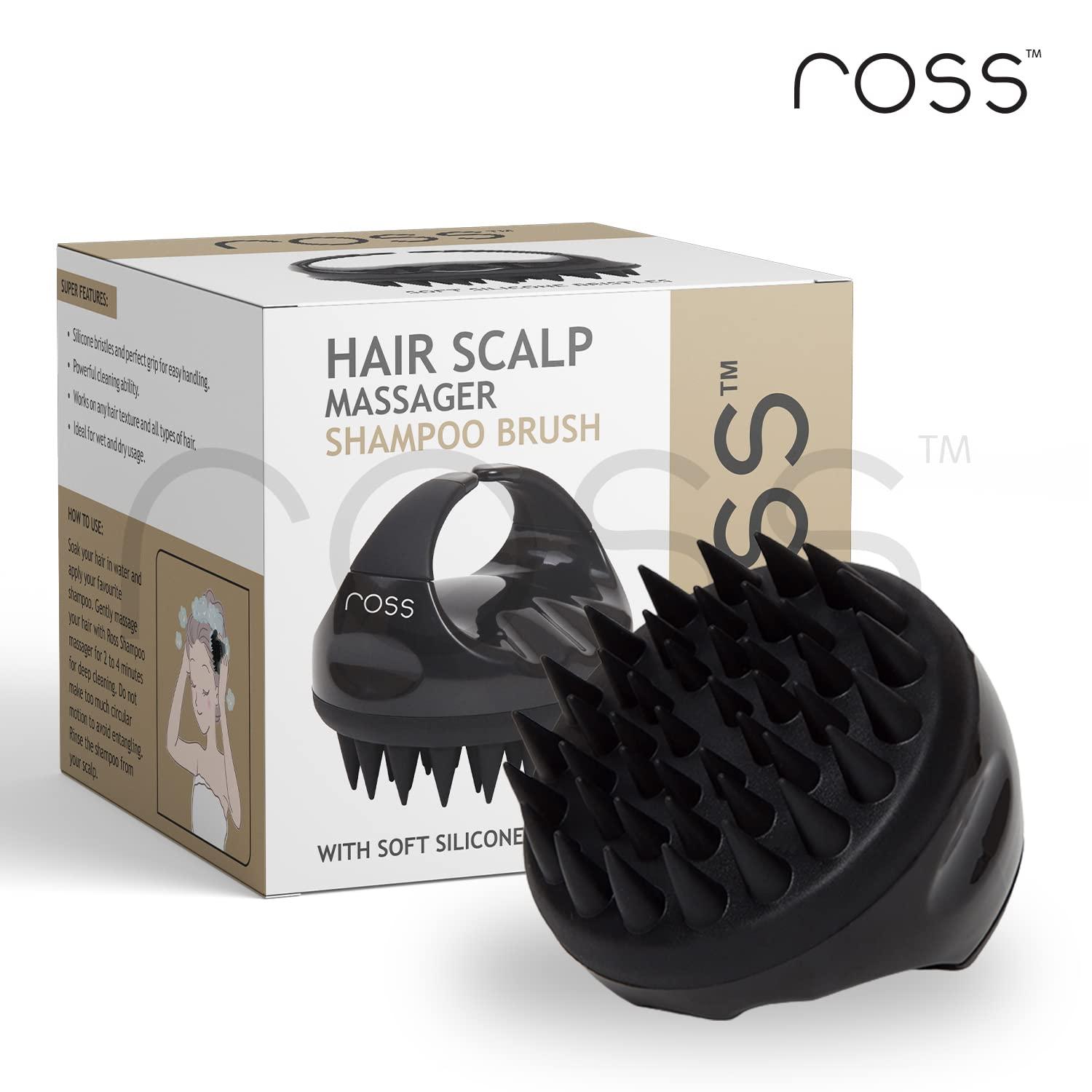 Ross Ross Hair Scalp Massager Shampoo Brush with Soft Silicone Bristles for Anti Dandruff, Exfoliating with Scalp Care Manual Head Massager, 1 Count (Pack of 1) (Style 1, Black)