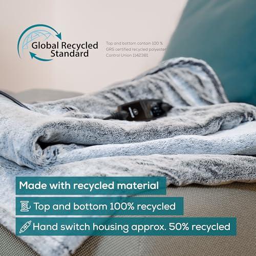 Beurer Beurer HD75 Nordic Grey Green Planet Electric Blanket, Heat Blanket Made from Recycled Material, Cuddly Soft, 6 Temperature Levels, Machine Washable, Automatic Shut-Off, 180 x 130 cm