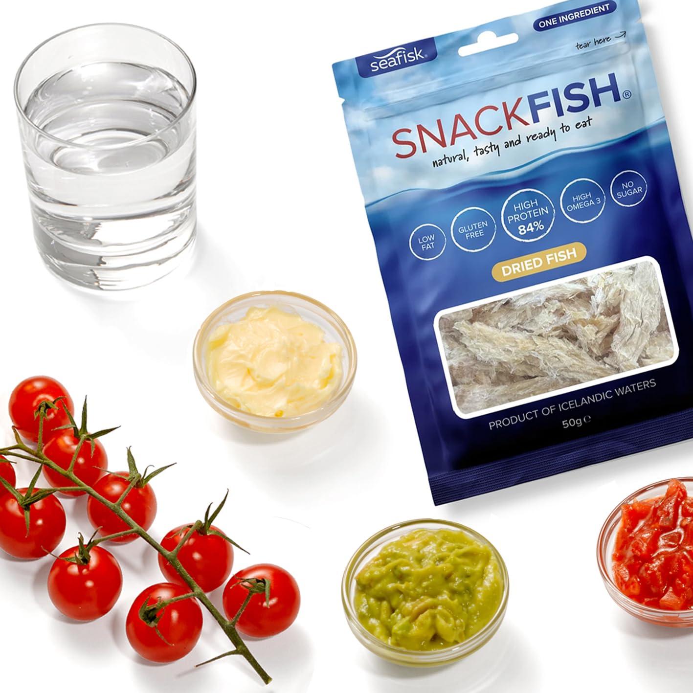 Seafisk 30x50g Snackfish HIGH 84g protein, Dried Fish Jerky ready-to-eat, 100% Natural, One ingredient, Low Fat, Gluten Free, Sugar Free, Carb Free, Icelandic Whitefish, Hardfiskur (30)