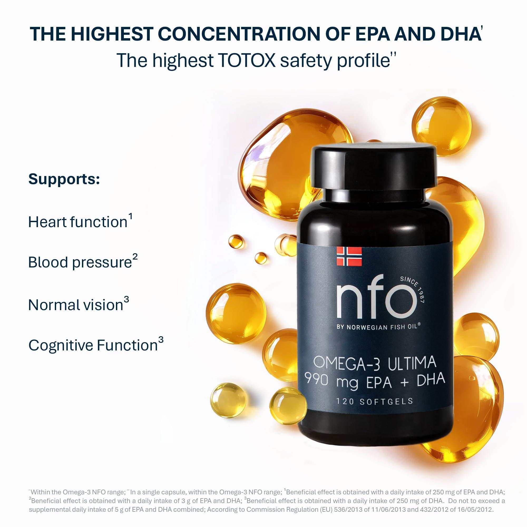 NFO NFO Omega 3 Ultima [120 Capsules] Norwegian Fish Oil with an Effective Formula with high Concentration of EPA:DHA Natural PUFA Premium Complex Made of Freshly Caught Wild Fish Produced in Norway