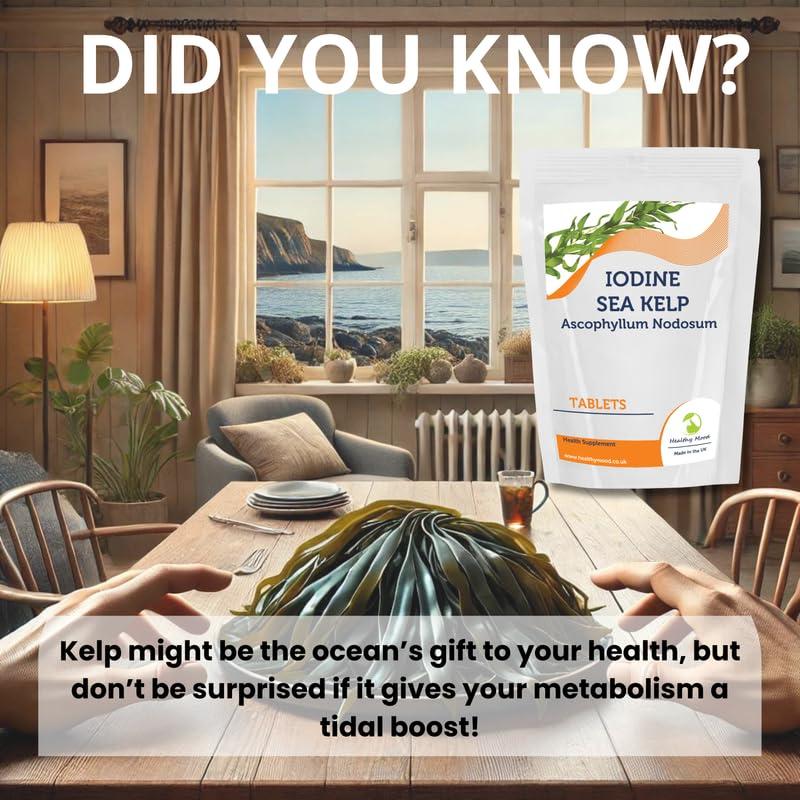 Healthy Mood Kelp 500mg Tablets Natural Iodine Source for Thyroid Support & Metabolism 90 Tablets
