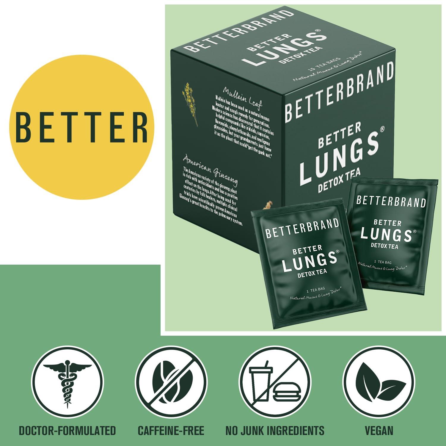 Betterbrand Betterbrand BetterLungs Detox Tea Herbal Tea for Respiratory Support | Mullein Leaf & Herbal Blend for Lung Health & Wellness | Caffeine-Free | 15 Tea Bags