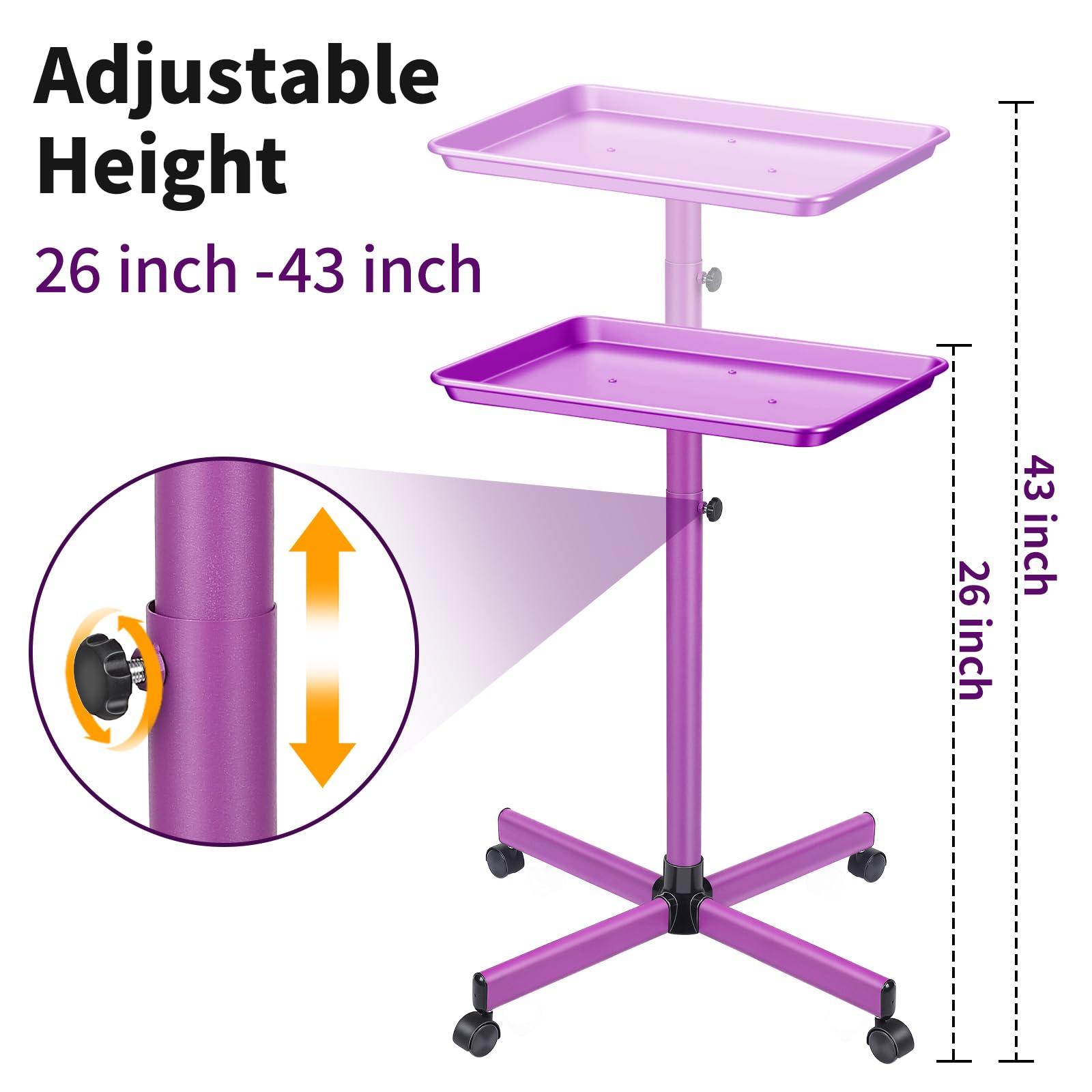 Wuissvnb wuissvnb Salon Tray, Salon Tray on Wheels, Premium Aluminum Salon Tray, Hair Stylist Tray, Tattoo Tray, Height Adjustable Salon Service Tray(Purple)