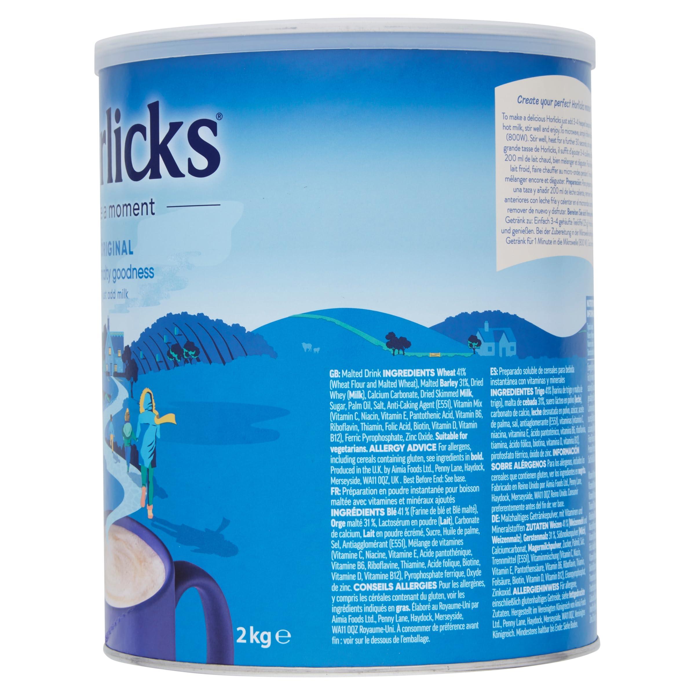 Horlicks Horlicks Original Malted Milk 2kg (Pack of 2) - Just add milk, The Original Malted Drink. High in Calcium, Zinc, Vitamin C, Vitamin D & Vitamin B12.
