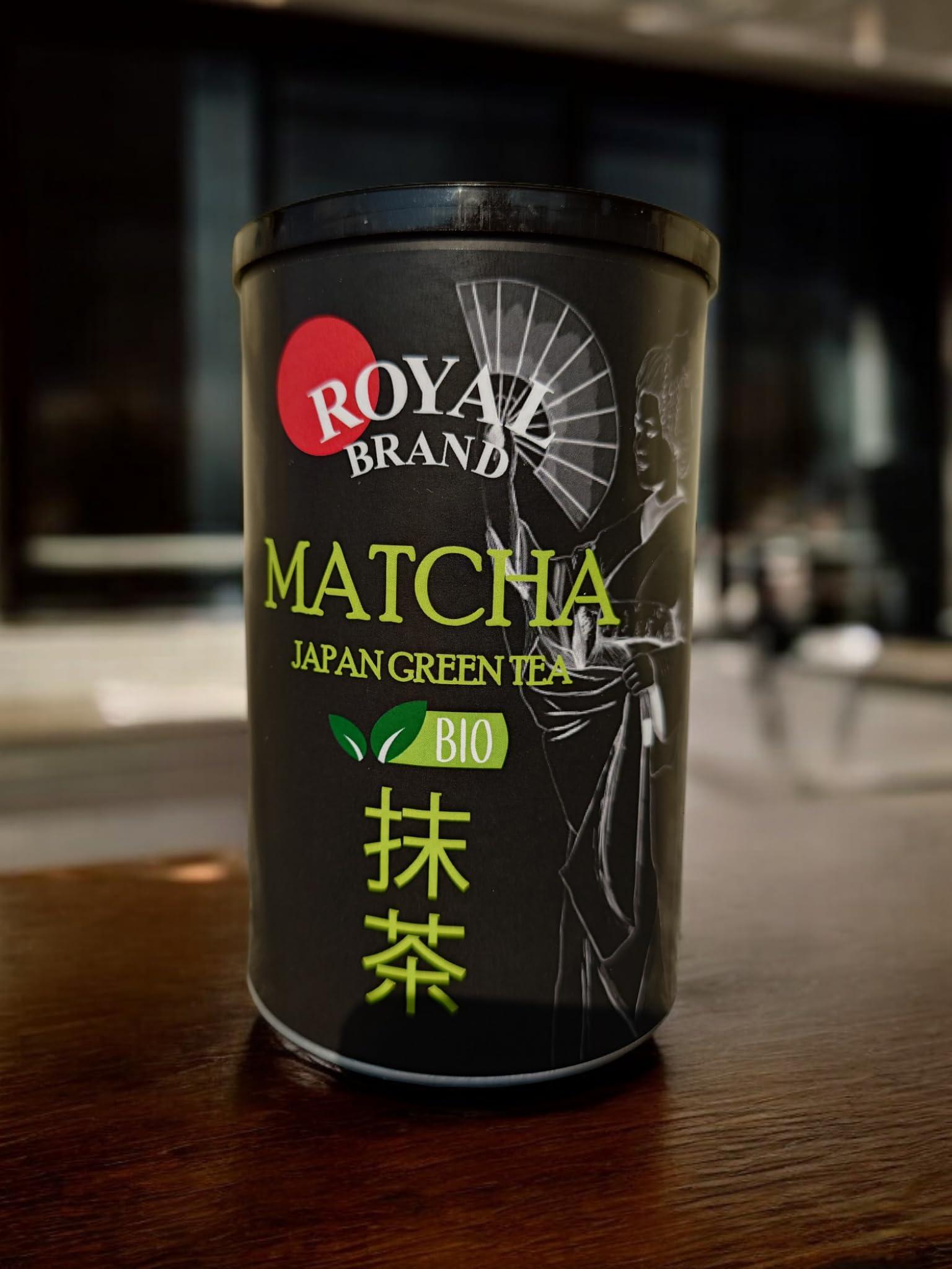 Royal Brand Royal Brand Matcha Set 100 g Organic Matcha Powder and Matcha Broom in Gift Box with Cute Cat Matcha Tea Powder Organic Original Green Tea from Japan Japanese Ideal for Drinking Green Tea for Latte