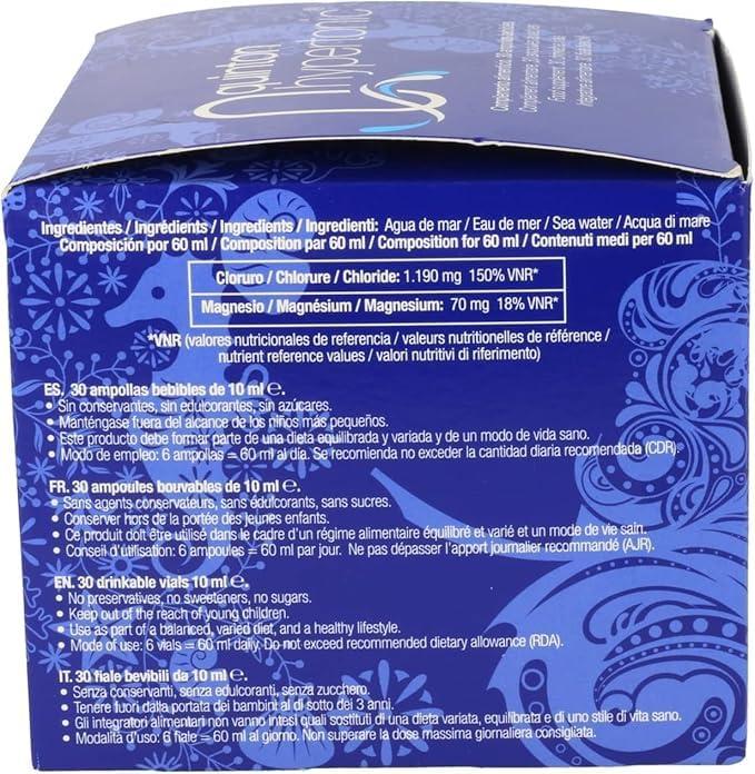 Quinton Eau de Quinton - Quinton Hypertonic, 100% Natural Hypertonic Seawater, With Magnesium and Micronutrients, 30 Drinkable Ampoules of 10 ml
