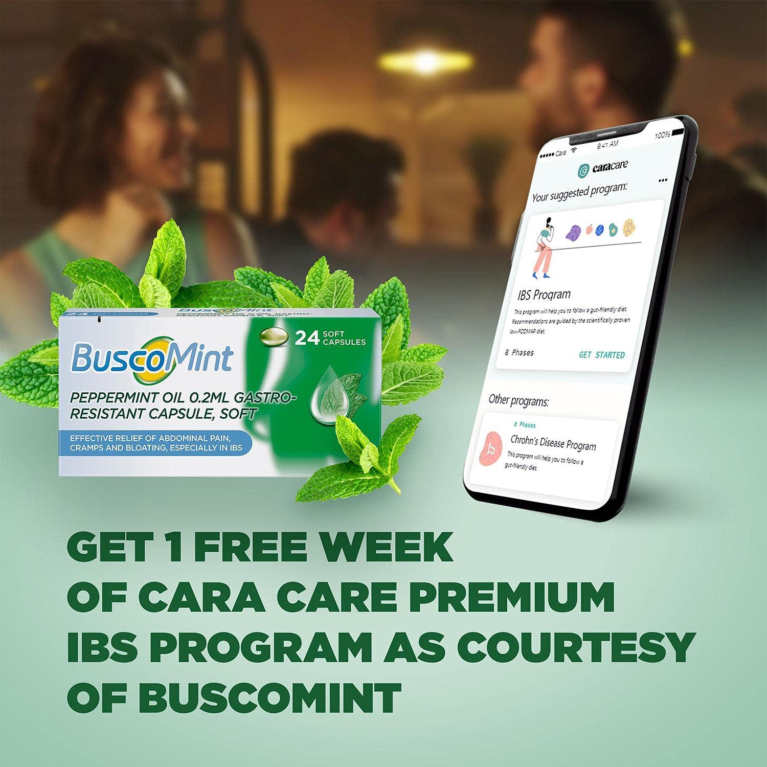 Buscomint 2 Pack of Buscomint Peppermint Oil 0.2ml Gastro Resistant Treatment, 24 Soft Capsules, Treats Painful Spasms, Bloating, and Trapped Wind and Abdominal Pain
