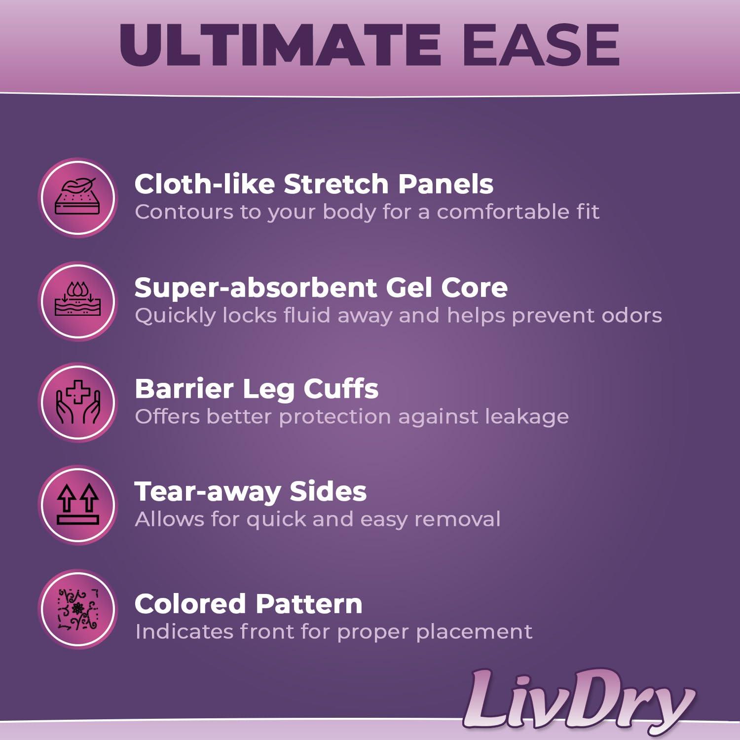 TYE Medical Livdry XXL Adult Diapers for Women, Ultimate Absorbency Incontinence Underwear, All Day or Overnight Protection, XX-Large (40 Count)