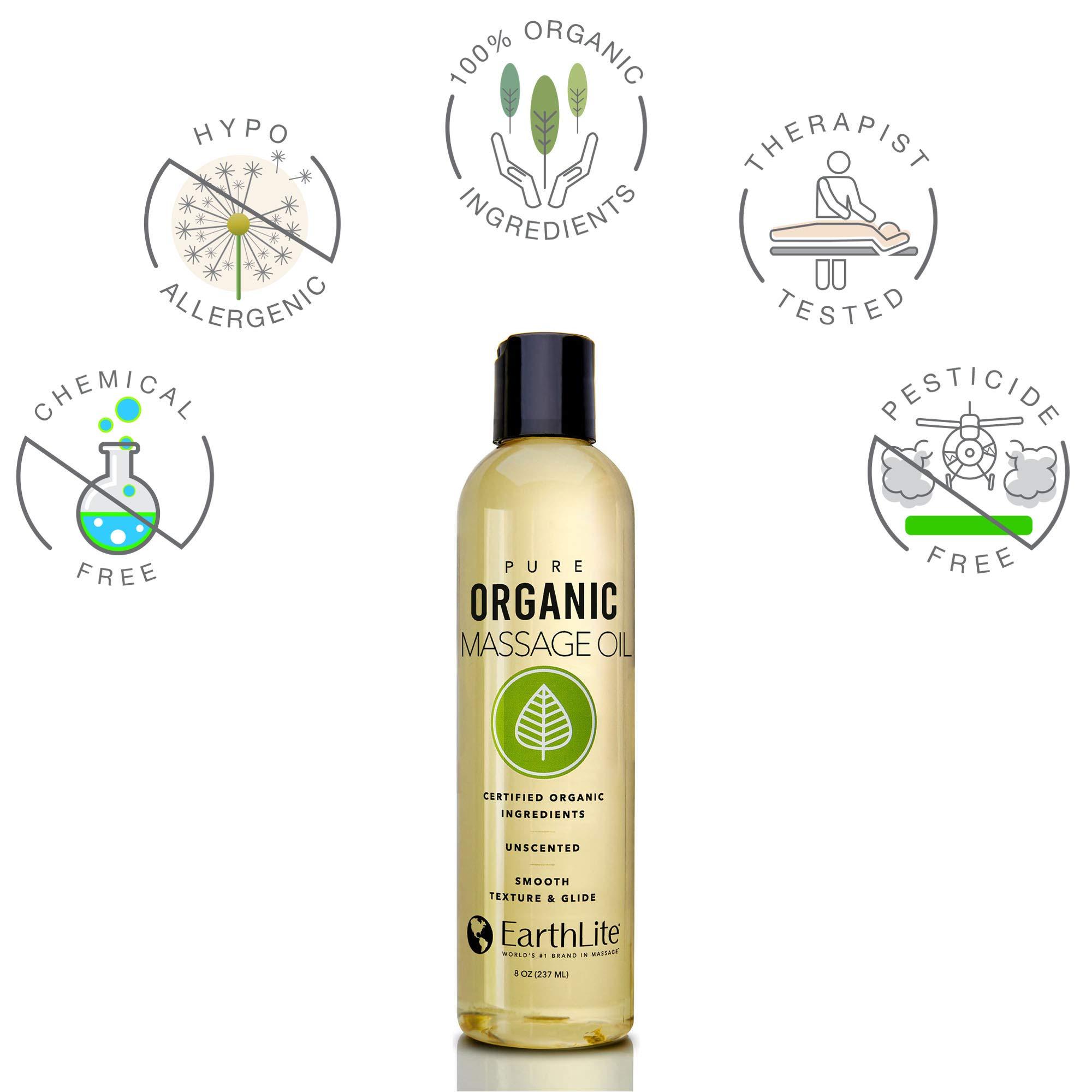 Earthlite EARTHLITE Pure Organic Massage Oil  NEW 2019 - Chemical Free, 100% Certified Organic, Finest Quality for Therapists & Clients, Unscented