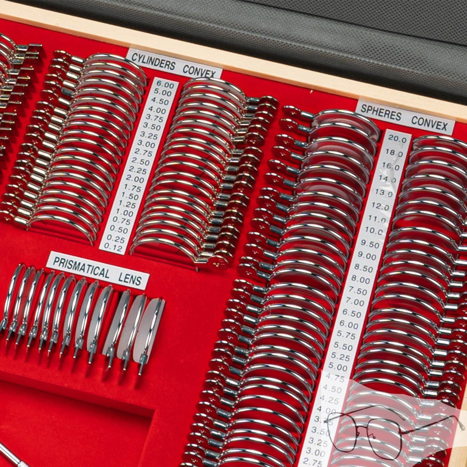 CQLXZ 266 pcs Optical Trial Lens Set Ophthalmology Optometry Kit with Metal Rims Eye Optometry Lens Kit for Check The Refractive Error, with Optometry Test Trial Frame