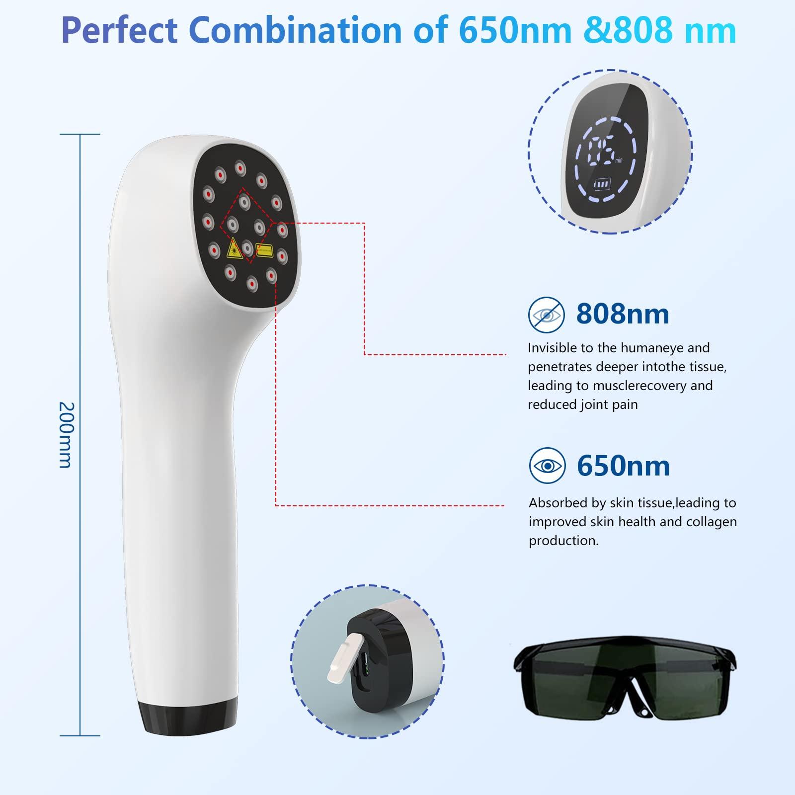iKeener iKeener Handheld Red Light Therapy Device,(4x808nm +12 X 650nm) Cold Laser Human/Vet Therapy Device for Muscle Reliever,Knee,Shoulder,Back.Infrared Light Therapy Pain Relief Device,with Free Goggles