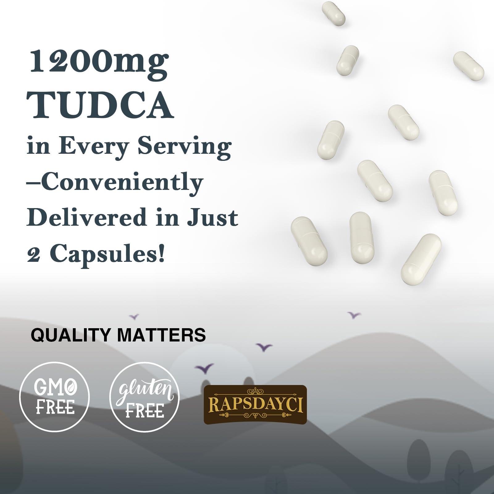 Rapsdayci Ultra Strength TUDCA (1200mg Per Serving), 60 Capsules - Tauroursodeoxycholic Acid, Liver Support Supplement, Enhances Proper Bile Production, Boosts Digestion and Immune System Support