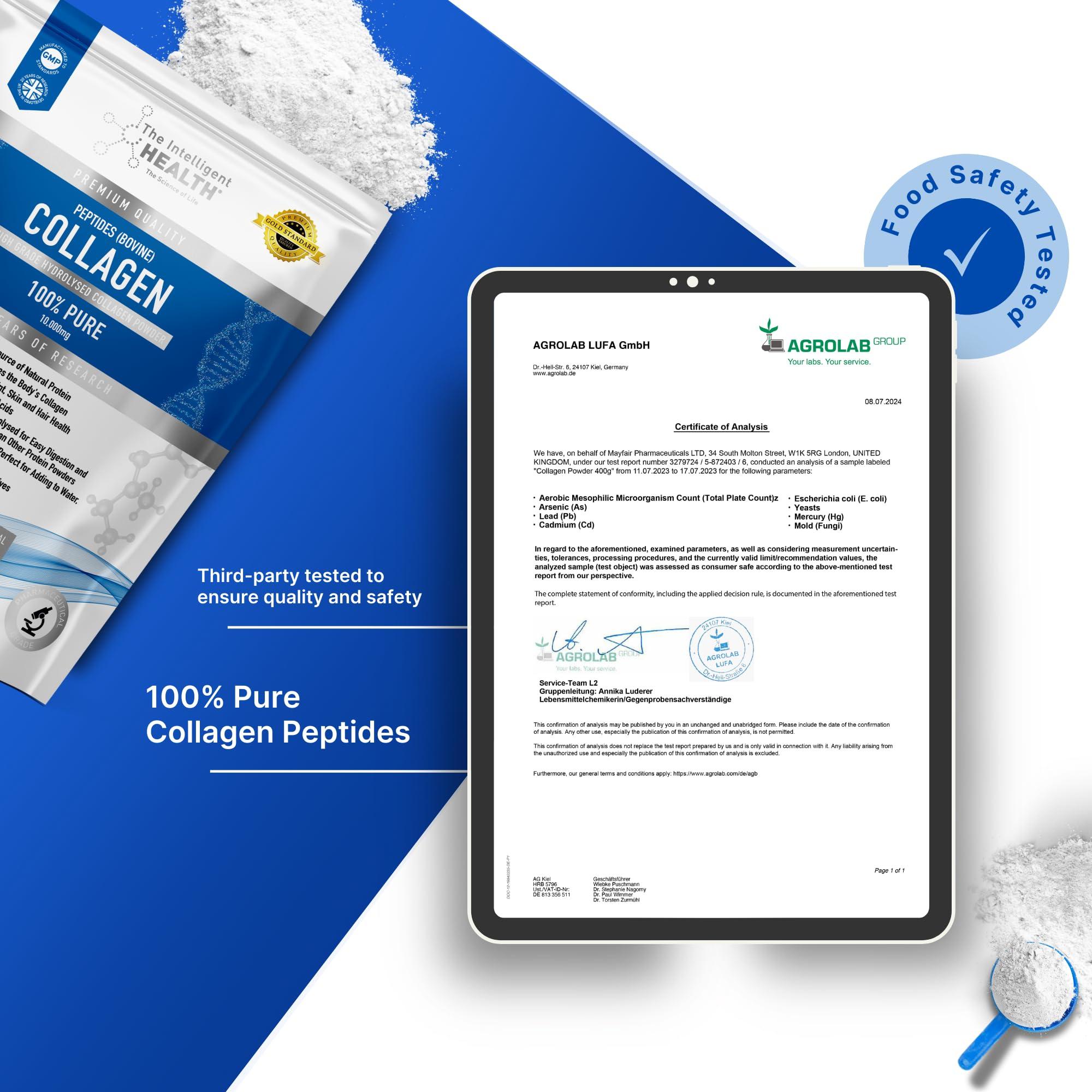 The Intelligent Health Hydrolysed Collagen Powder (Bovine) - High Protein Grass Fed Unflavoured Peptides- Collagen Supplements for Women | Gluten Free, Paleo & Keto Friendly (1KG)