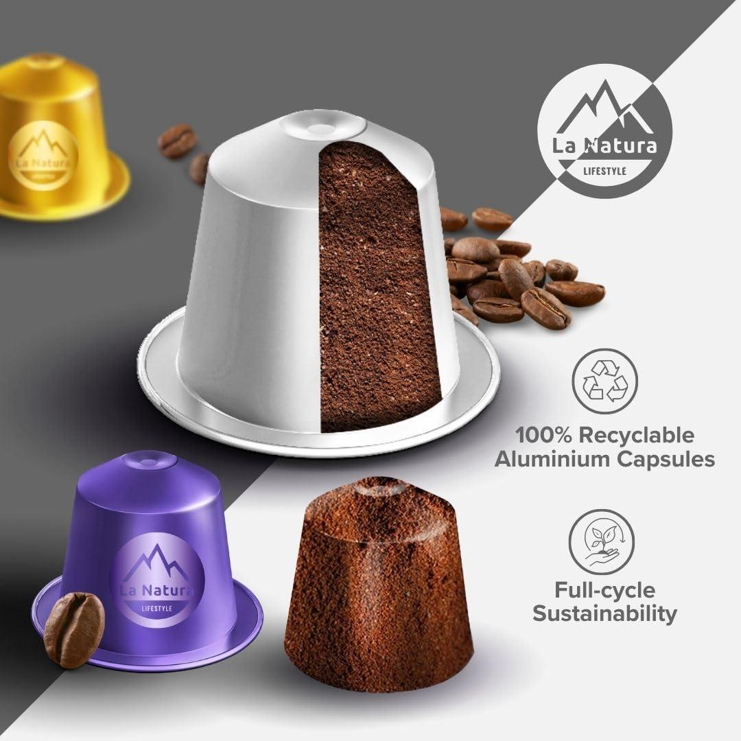 La Natura LIFESTYLE LUXURY VARIETY PACK | 120 coffee capsules in 6 different varieties | 100% Recyclable | Nespresso* compatible coffee capsules from La Natura Lifestyle | Made in Switzerland