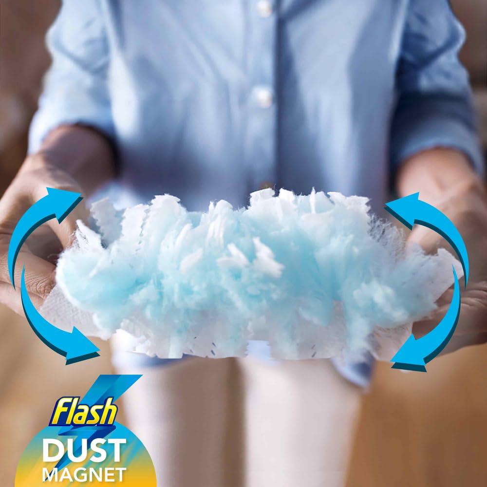 FLASH Flash Duster Dust Magnet Starter Kit, Dusters, 1 Handle + 14 Refills, Trap And Lock Away Dust, Dirt And Hair In No Time, Flash Dust Magnet Refill
