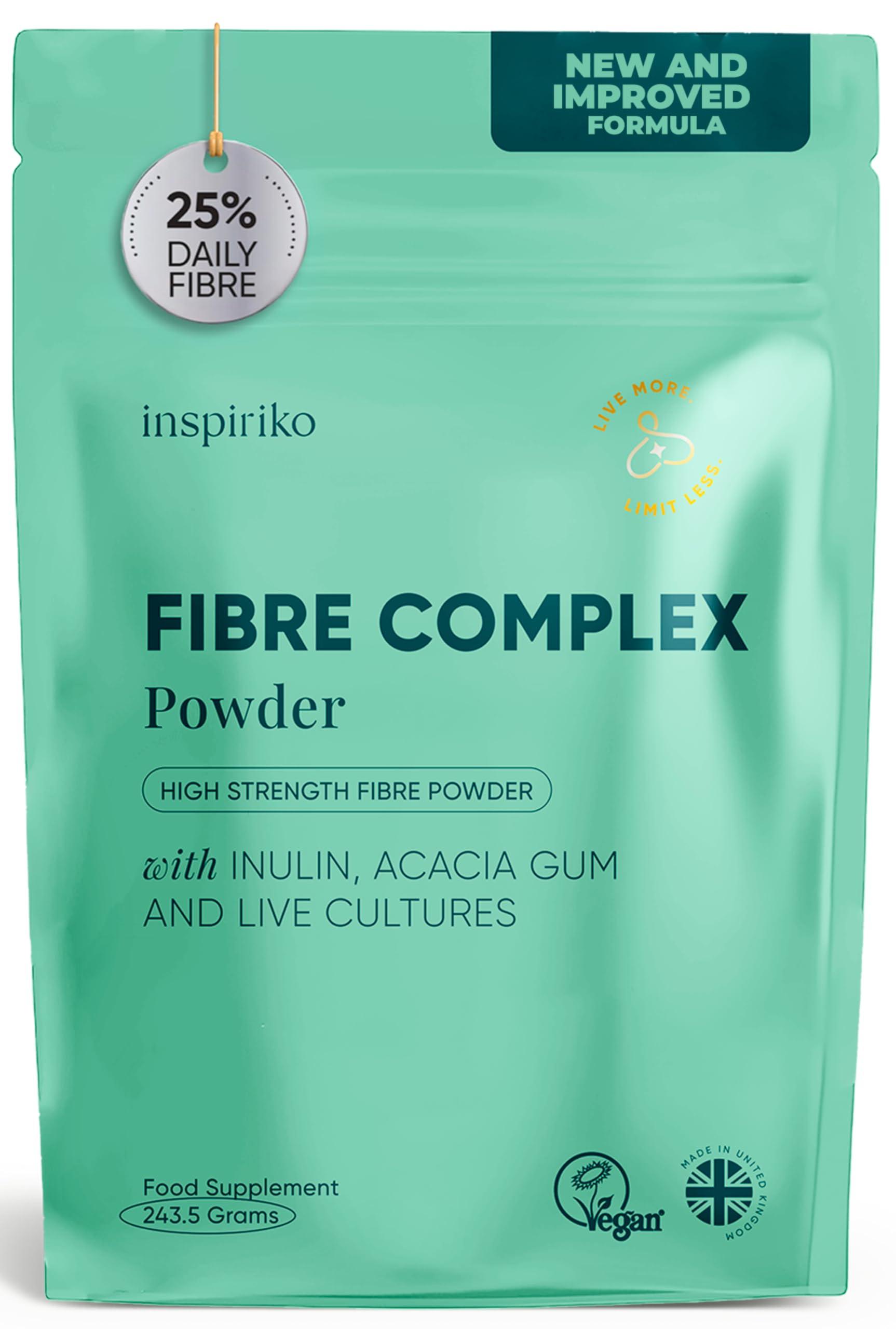 Inspiriko 15g Soluble Fibre Supplement - 50% NHS Daily Prebiotic Fibre Powder with Inulin, Acacia Gum, 2 Billion CFU in Probiotics Powder. 6-in-1 Tasteless Prebiotics for Gut Health, 240 Grams