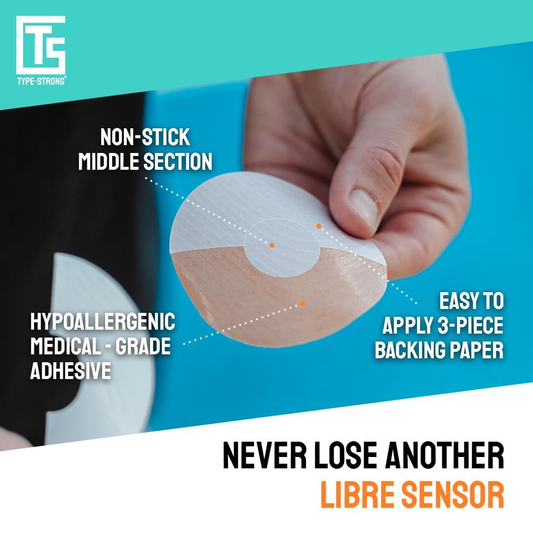 Type Strong Type Strong Adhesive Patches for Freestyle Libre 3 Sensor Covers, Libre 2, Dexcom G7, Medtronic Guardian. Pre-Cut for Sensitive Skin, Waterproof, Sweat-Resistant. 10-14 Days Protection. 20 Pack, Tan