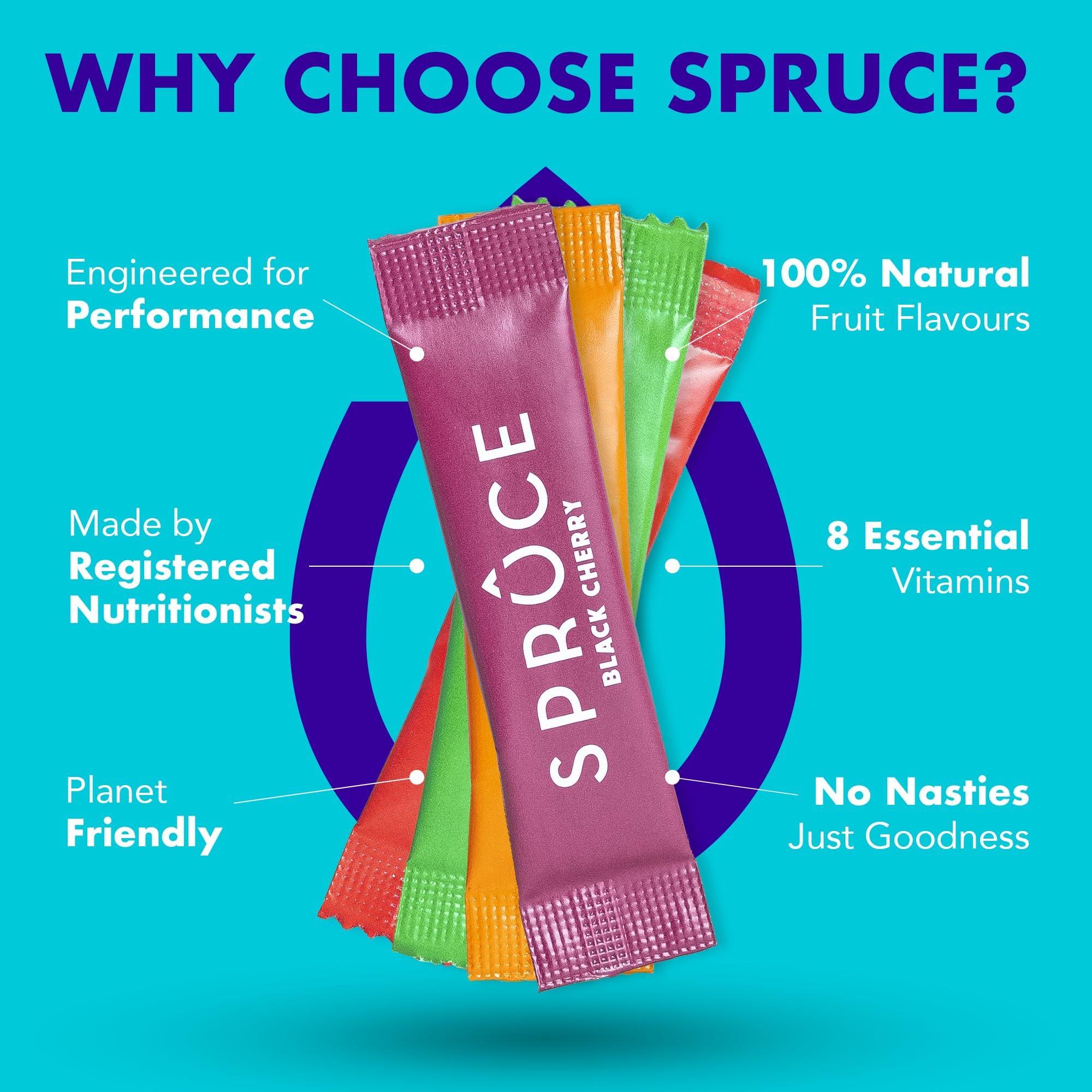 Spruce Spruce Water Flavouring & Enhancer Sugar-Free Hydration Powder with Vitamins Natural Raspberry & Elderflower and Black Cherry Flavour, Real Fruit Concentrate 2 Flavours - 24 Sachets