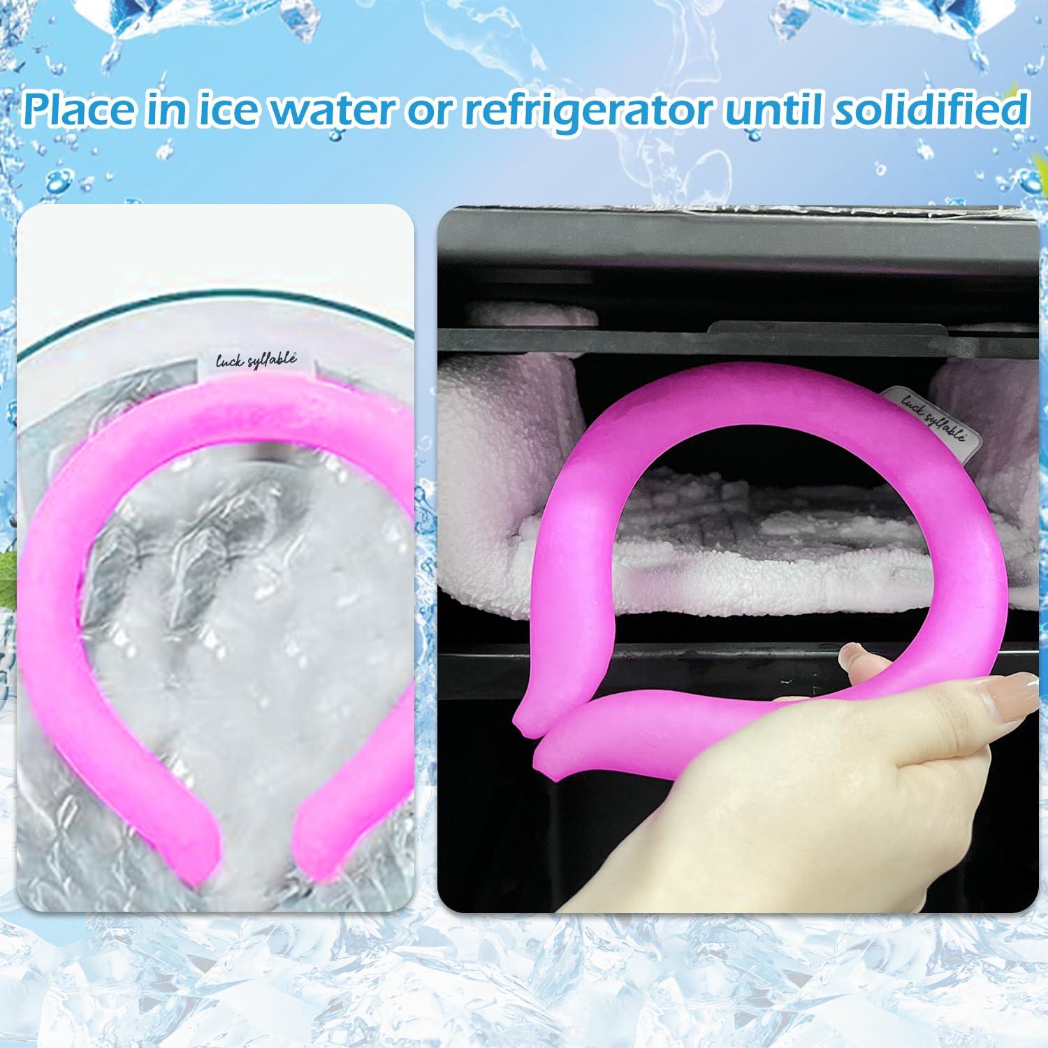 LUCK SYLLABLE Neck Cooling Tube with Cold Insulated Bag, Reusable Wearable Neck Cooler Ring, Cooling Neck Wraps for Summer Heat Outdoor Indoor (Pink*2)