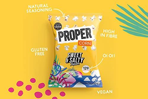 PROPER PROPERCORN Sweet & Salty Popcorn, 90g x 8, Sharing Bags, Natural Sea Salt and Demerara Sugar Seasoning, Vegetarian & Gluten-Free, 135 kcal per portion
