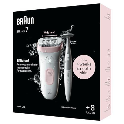 Braun Braun Silk-pil 7 Epilator with Wide Head for Easy Hair Removal, Braun Epilator for Women, Wet & Dry, Lasting Smooth Skin, Bikini Trimmer Women, 7-210, White/Flamingo