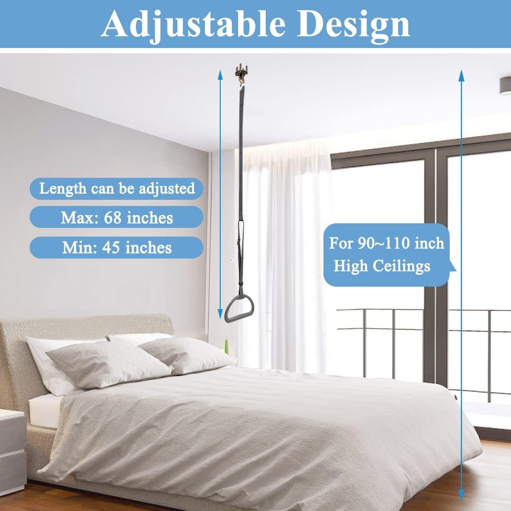 Mybow Bed Trapeze for Elderly Bed Pull Up Stand Assist Lift Hospital Bed Trapeze for Bed Mobility Transfer Ceiling Mounted Grab Bar Trapeze Overhead Stand Ladder Bed Standing Helper for Disabled Handicap
