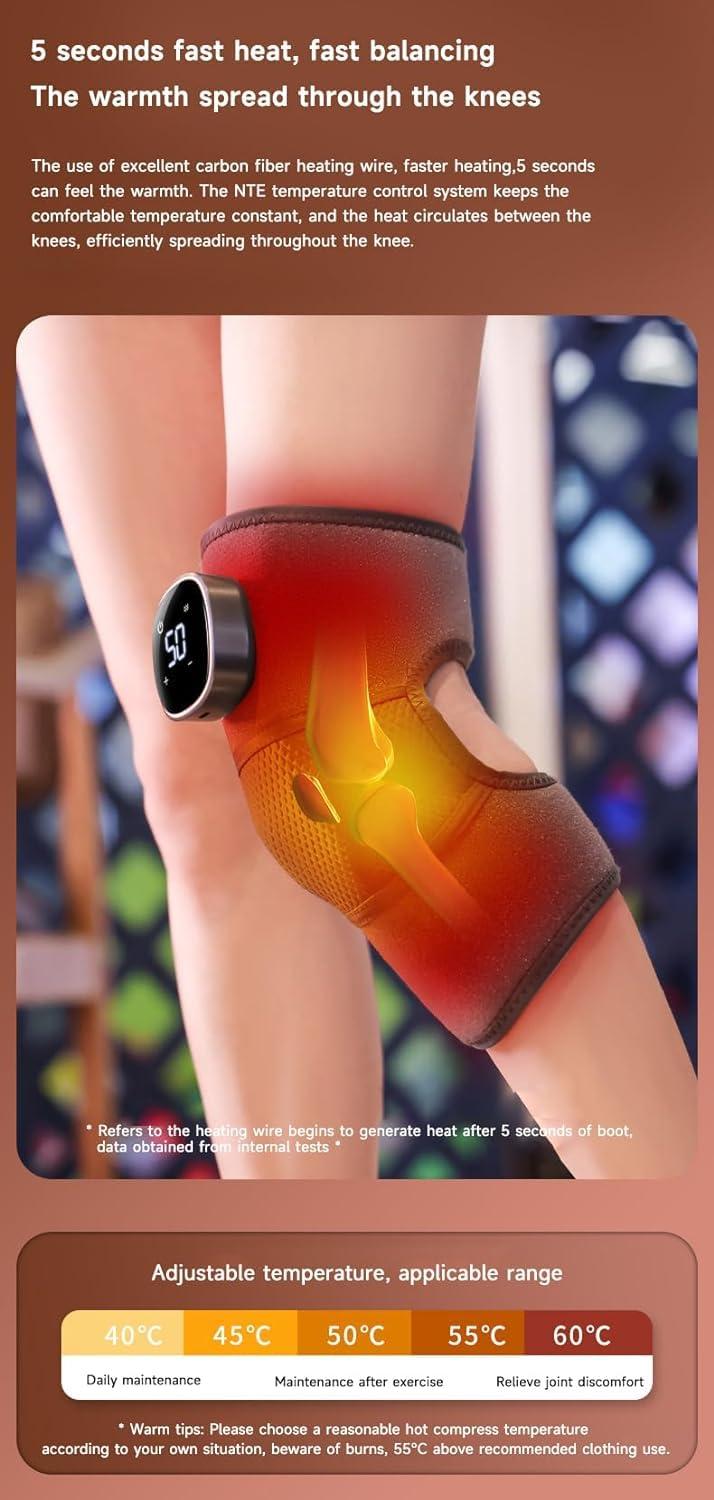 GINGER TECH Rejuvaknee Advanced Knee Relief Heat and Vibration Device, 3 Vibration Modes 5 Heating Setting Cordless Heated Knee Massager with LED Display, Improved Circulation & Massage for Knee Relief