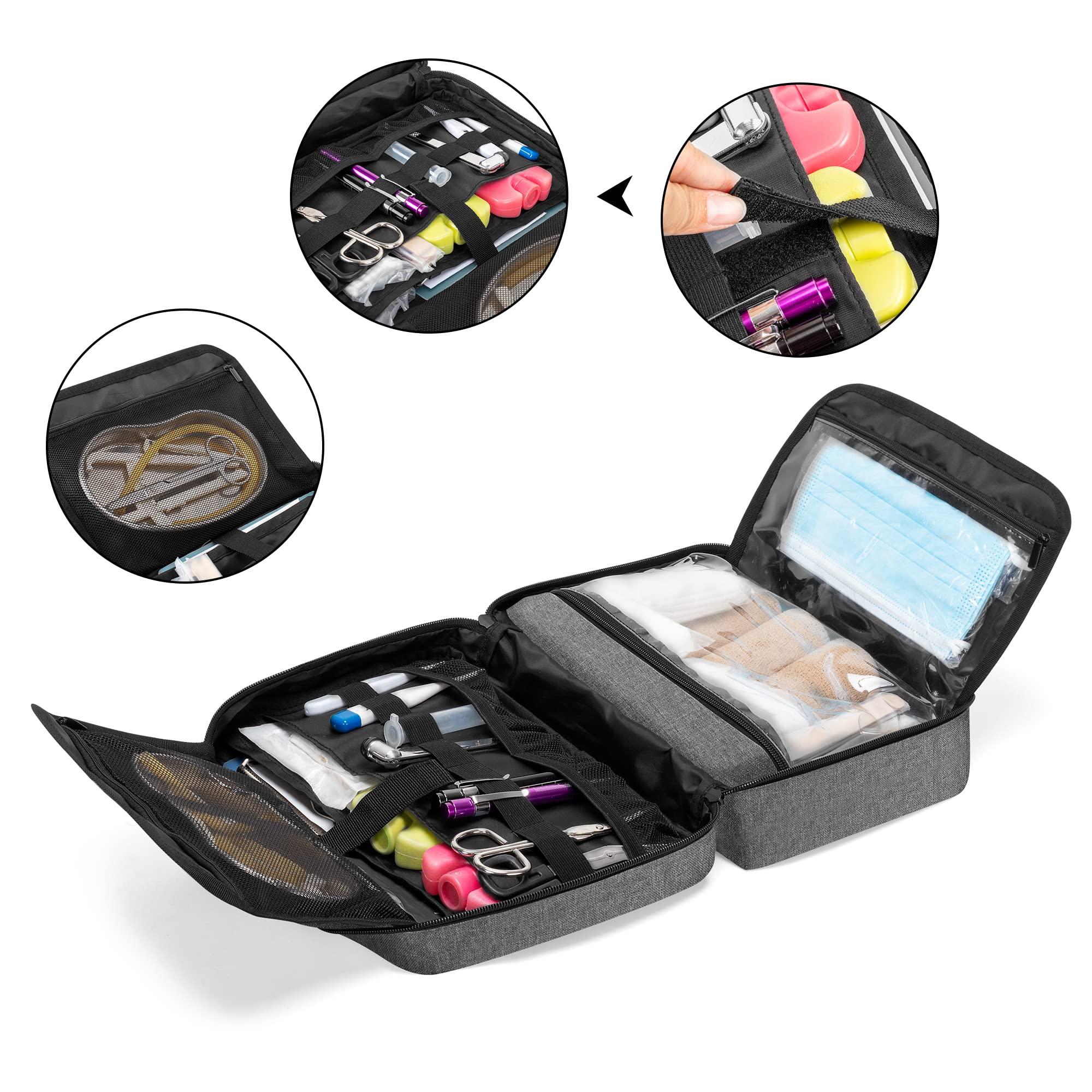 Trunab Trunab Small Medical Bag Empty, First aid Bag with 2 Inner Flap, Portable Emergency Kits Trauma Bag with More Storage for Medical Supplies, Grey - Patented Design