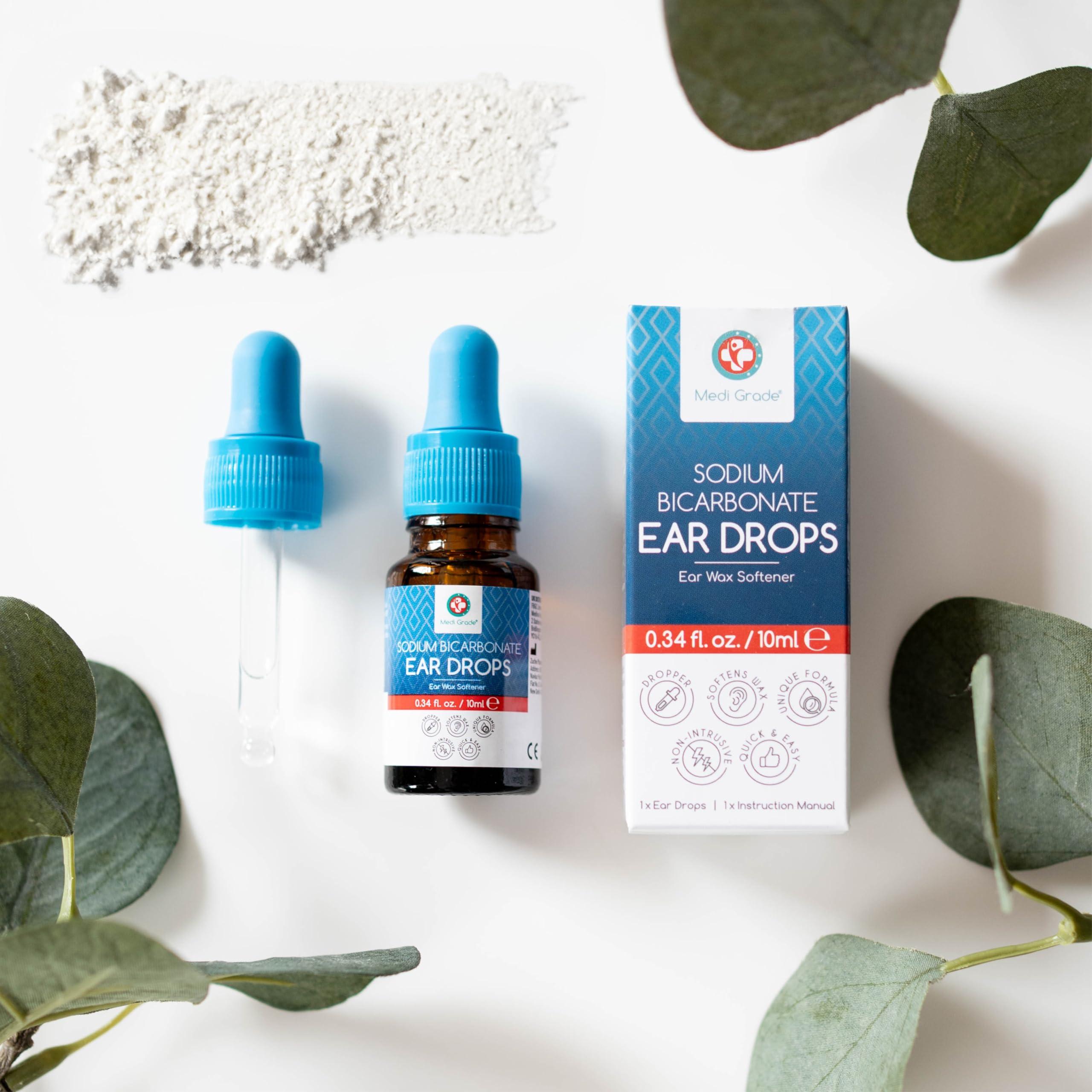 Medi Grade Medi Grade Quick-Action Sodium Bicarbonate Ear Drops for Wax Removal and Blocked Ears, 10ml - Ear Wax Removal Drops Dissolve and Remove Earwax for Clean Ears - Natural Bicarbonate of Soda Ear Drops