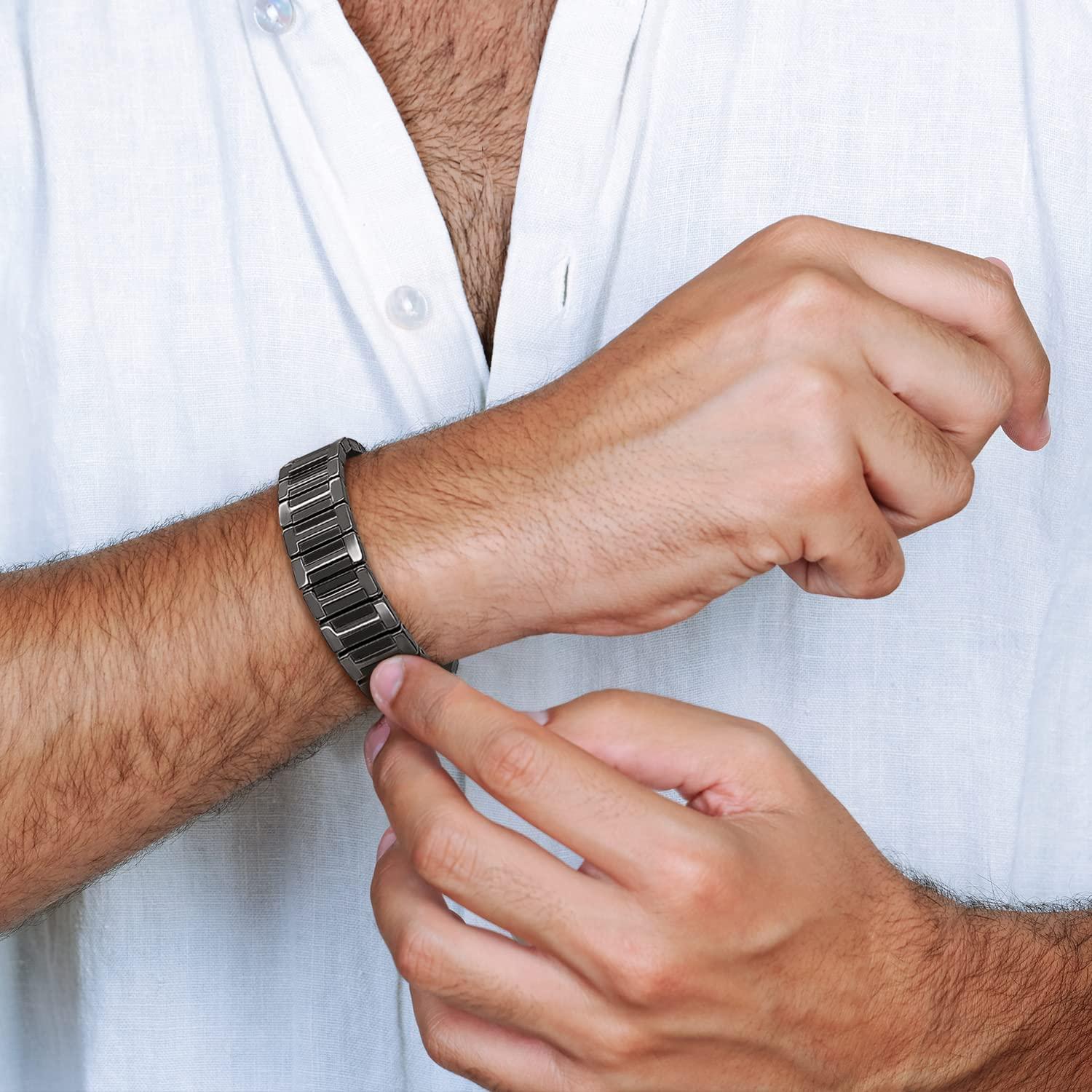 JEROOT JEROOT 4000 Gauss Titanium Magnetic Bracelet, Pure Titanium Power Men's Magnetic Bracelets Clasp Bracelet Magnet Men's Magnetic Bracelet (grey)