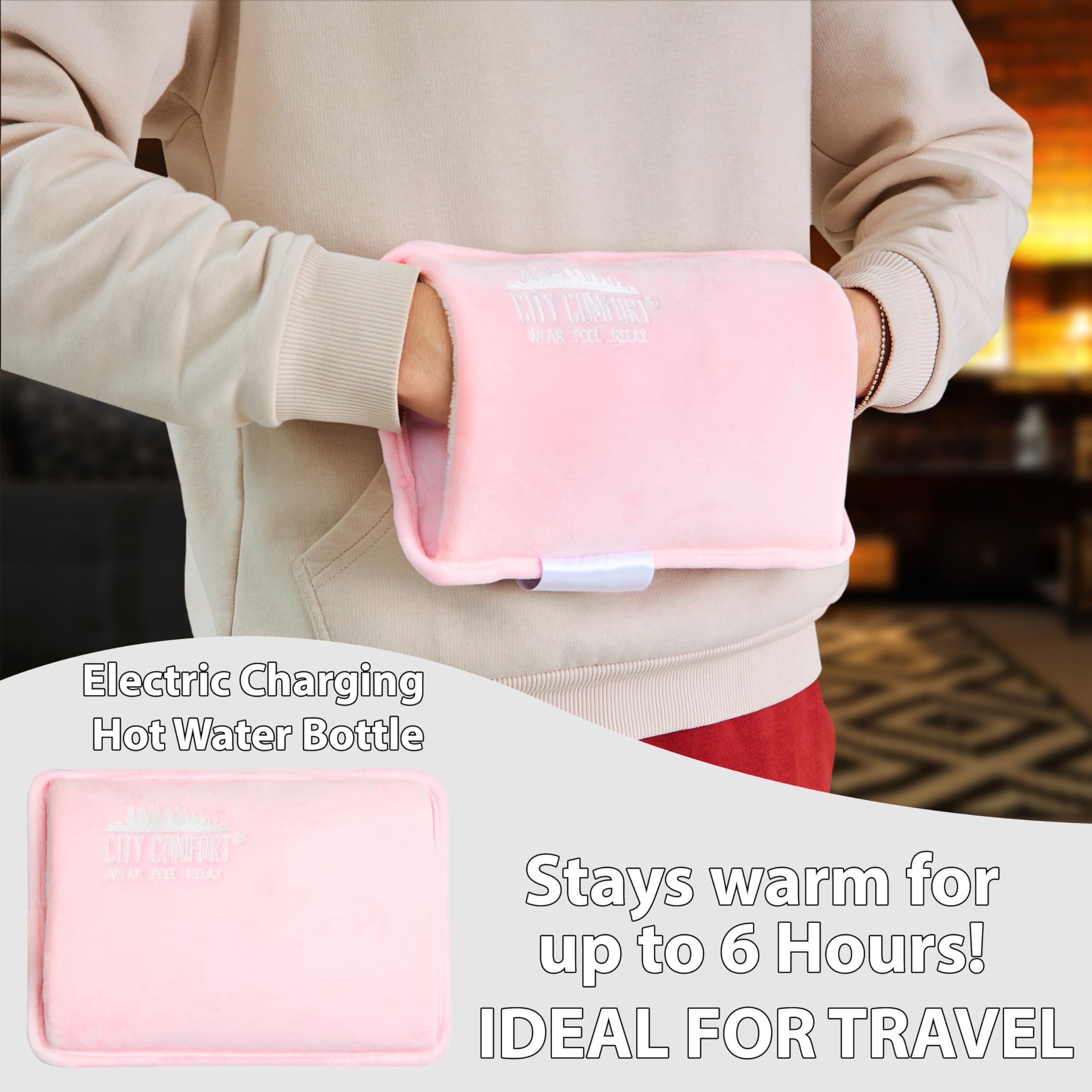 CityComfort Rechargeable Electric Hot Water Bottle Heat Pad 6 Hour Warmth Temperature Control Detachable Lead Cosy Bed Warmer Hand Warmer Pouch Gifts (Pink)