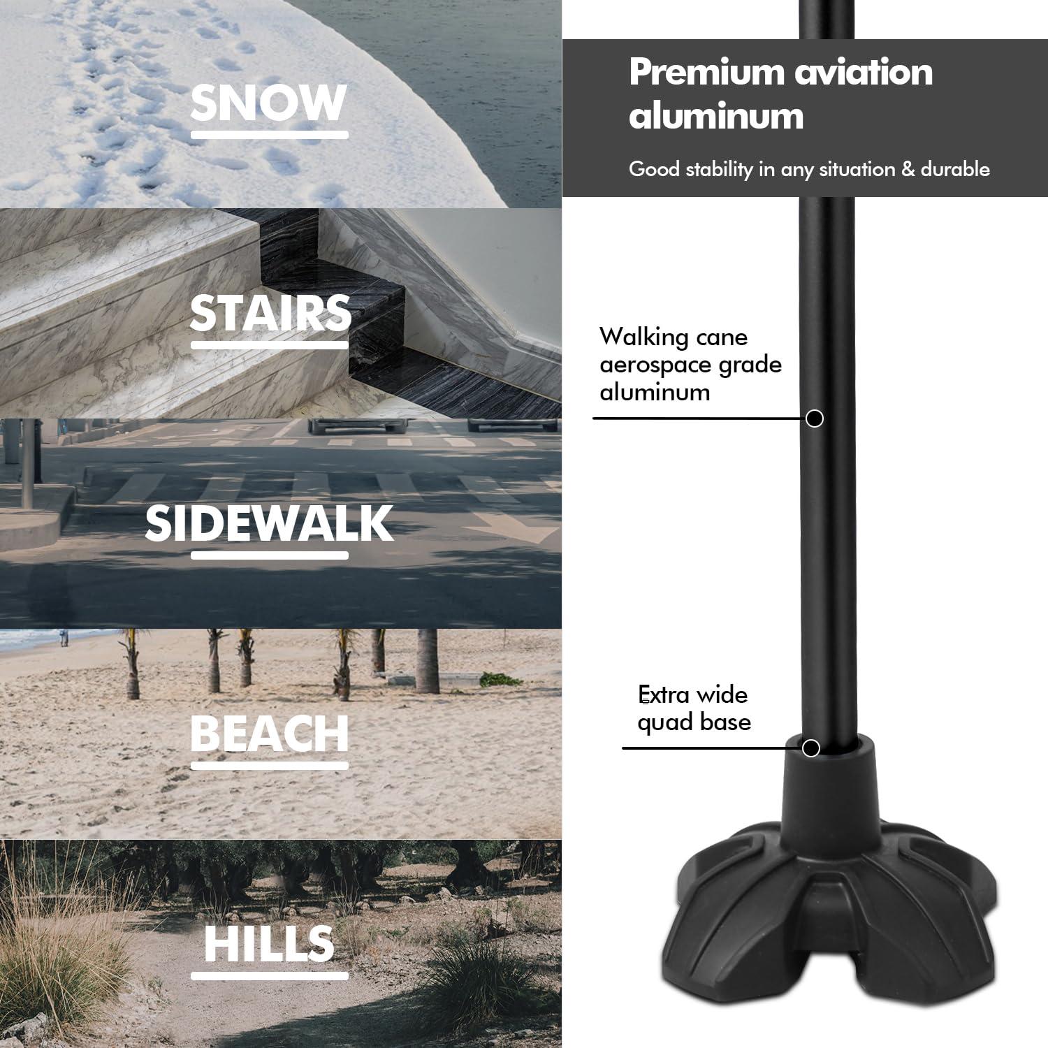 KINGGEAR KINGGEAR Adjustable Cane for Men & Women - Lightweight & Sturdy Offset Walking Stick - Mobility Aid for Elderly, Seniors & Handicap Black