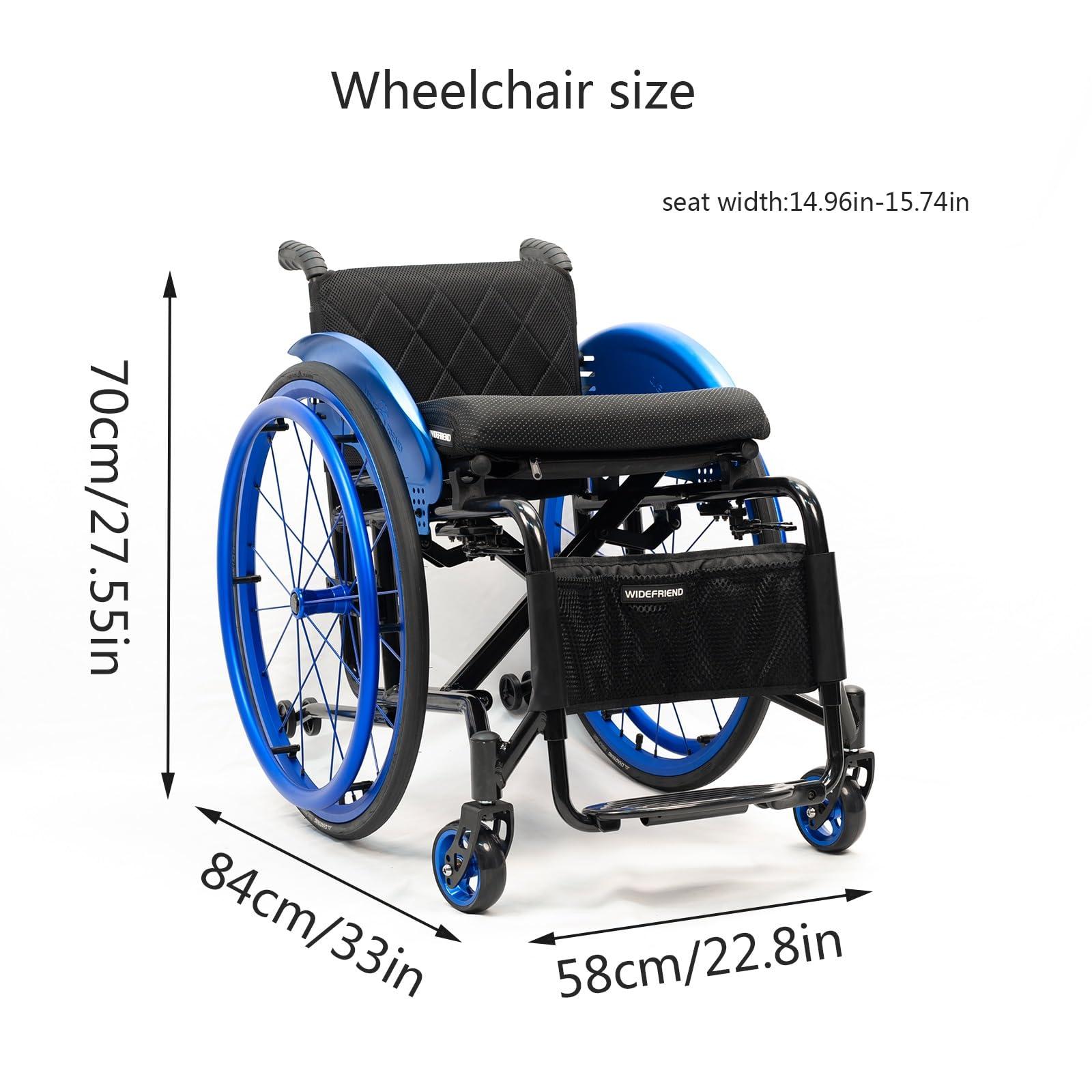 Atduglanix Folding All-Terrain Ultra Lightweight Sports Wheelchair Adjustable Footrest and Seat Height, Handbrakes Quick Release Rear Wheels & Anti-Tip Wheels(Purple,Seat Width 40cm/15.74in)